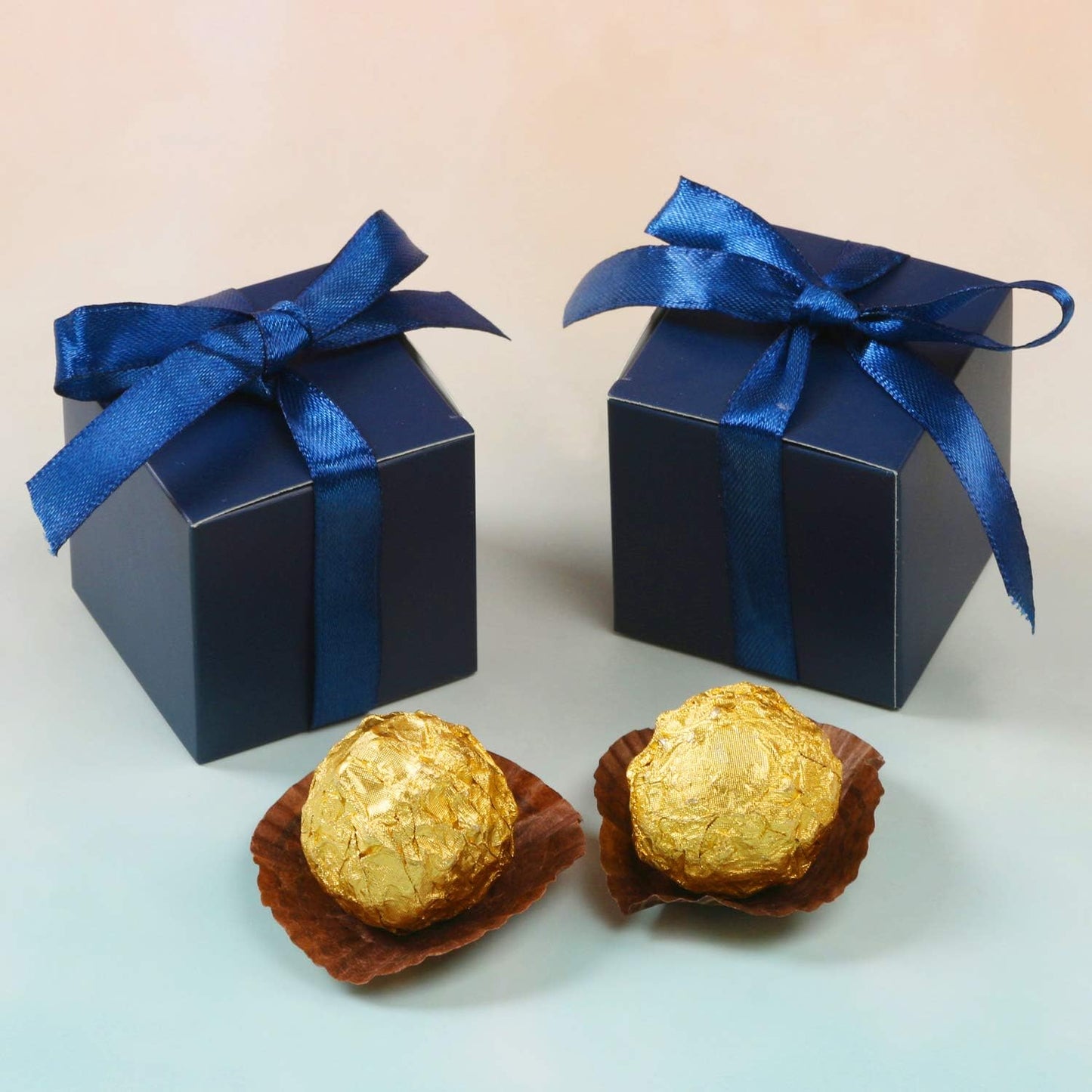 COTOPHER 100pcs Wedding Favor Boxes, Paper Gift Boxes 3x3x3 Inches Small Gift Boxes with Ribbons Small Boxes for Gifts, Crafting, Cupcake, Candy, Bridesmaid Proposal Boxes，Easy Assemble Boxes(Navy)