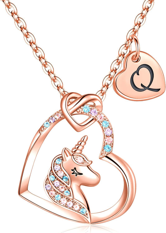 Hidepoo Stocking Stuffers for Teen Girls Kids - Colorful CZ Heart Pendant Initial Unicorn Necklaces for Girl Jewelry Birthday Gift Christmas Gifts for Grandkids Girls Kid