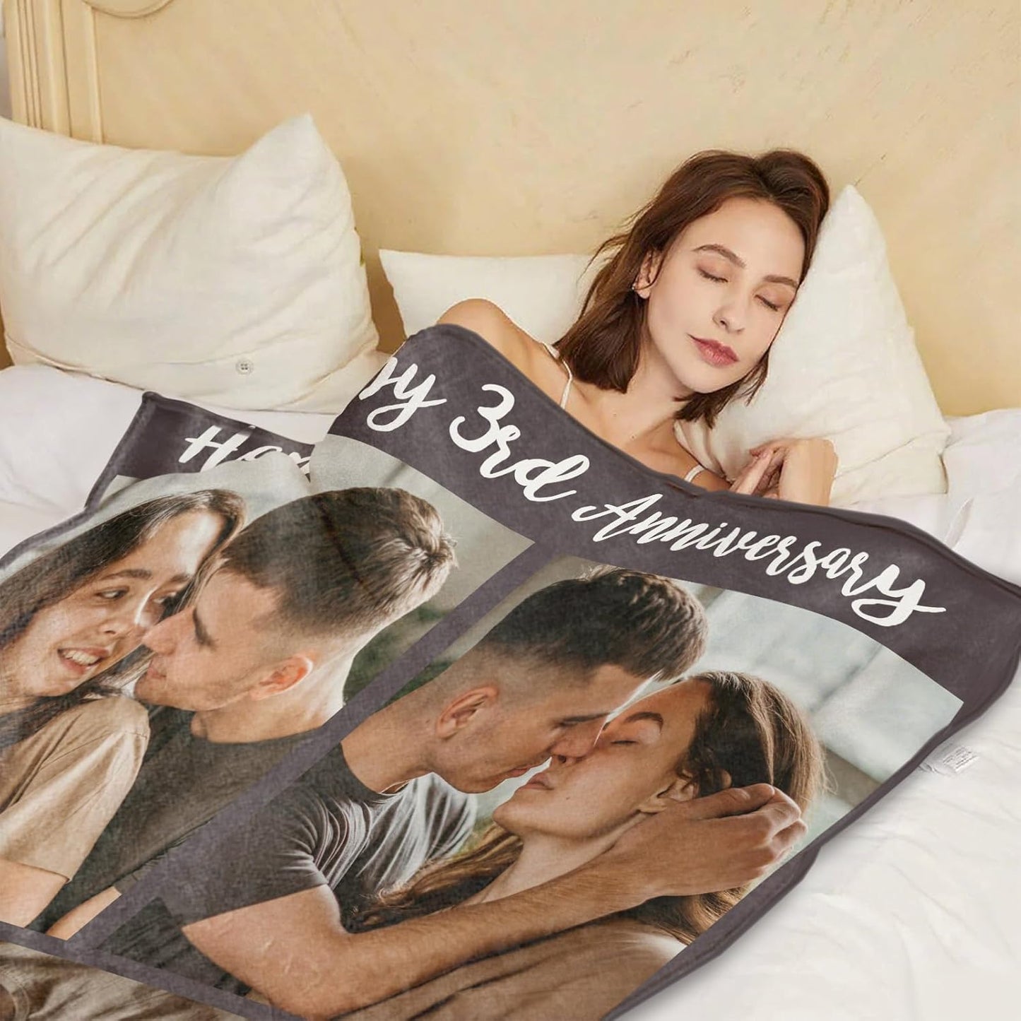 MeMoShe Custom Blanket with Picture Personalized Photo Blanket Wedding Gifts for Couples Customized Blanket I Love You for Girlfriend Boyfriend Husband Wife-3 Photos