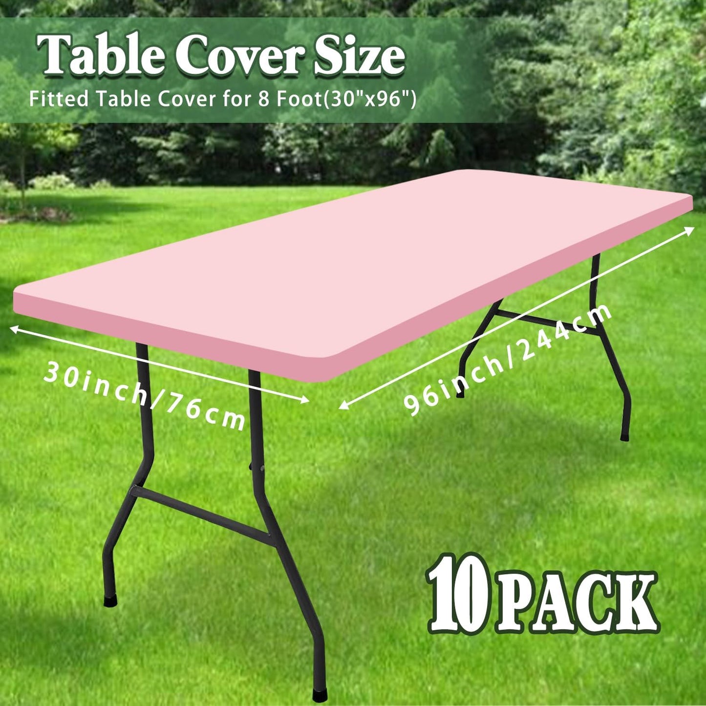 8 Foot Picnic Table Cover Fitted Elastic Tablecloth for Rectangle Tables 10 Pack Waterproof Stretch Washable Folding Indoor Outdoor Spandex Table Cloth Parties Banquet Camping (Pink,30" x 96")