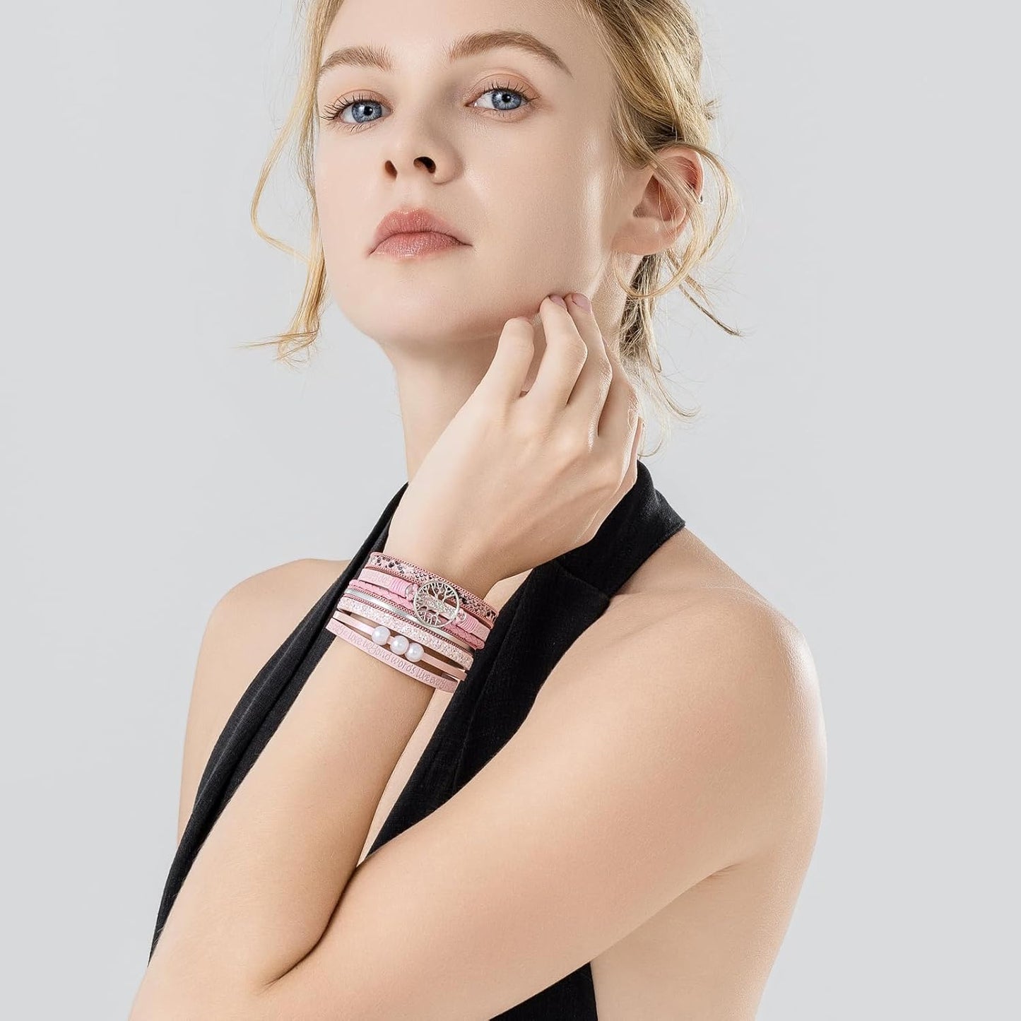 FANCY SHINY Tree of Life Leather Wrap Bracelet Inspirational Cuff Bangles Boho Pearl Bracelets with Magnetic Clasp Unique Jewelry Gifts for Women