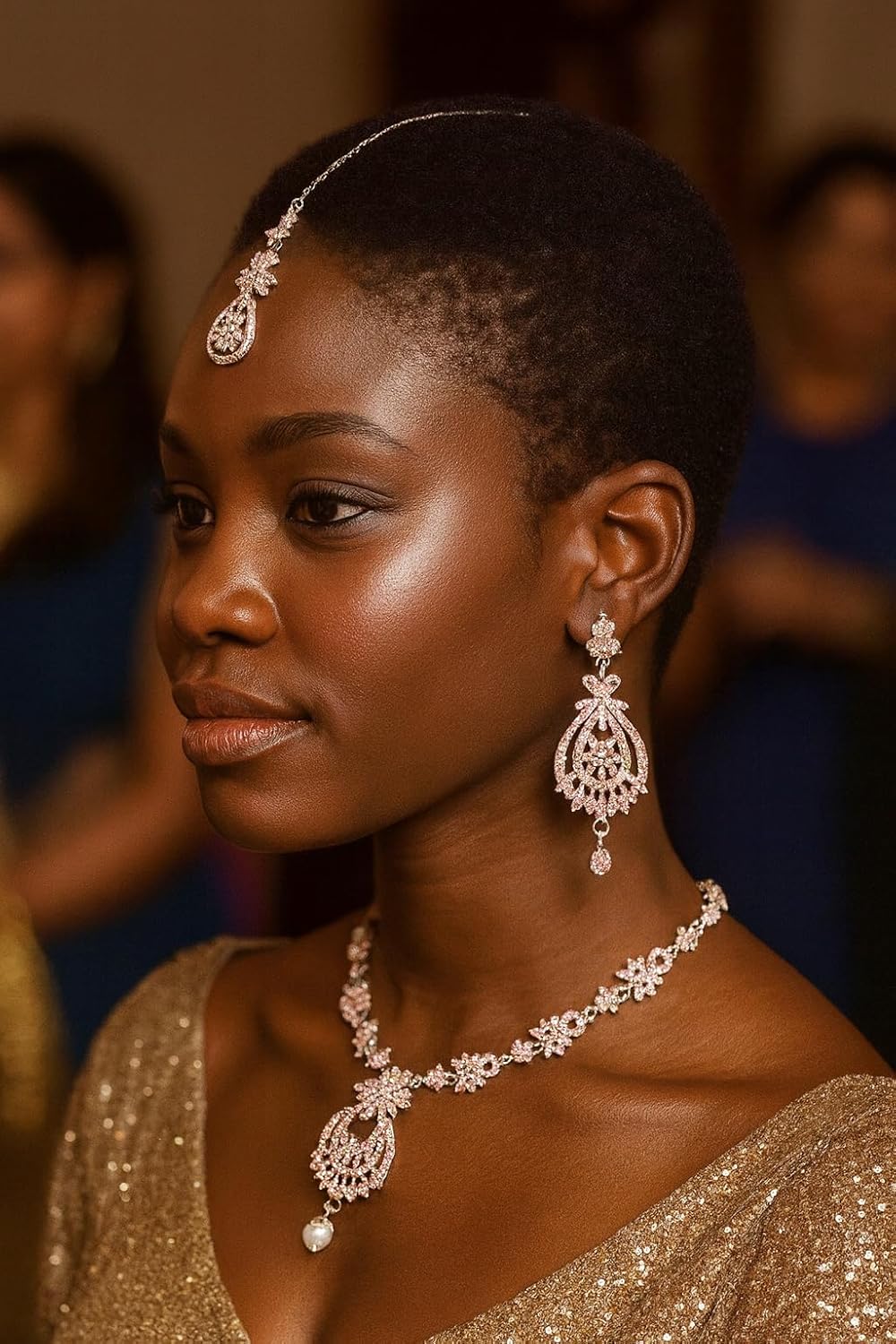 Touchstone Indian jewelry sets for women maang tikka wedding guest gold necklace bollywood jewellery set pageant elegant prom bride accessories western crystal chunky rhinestone necklaces