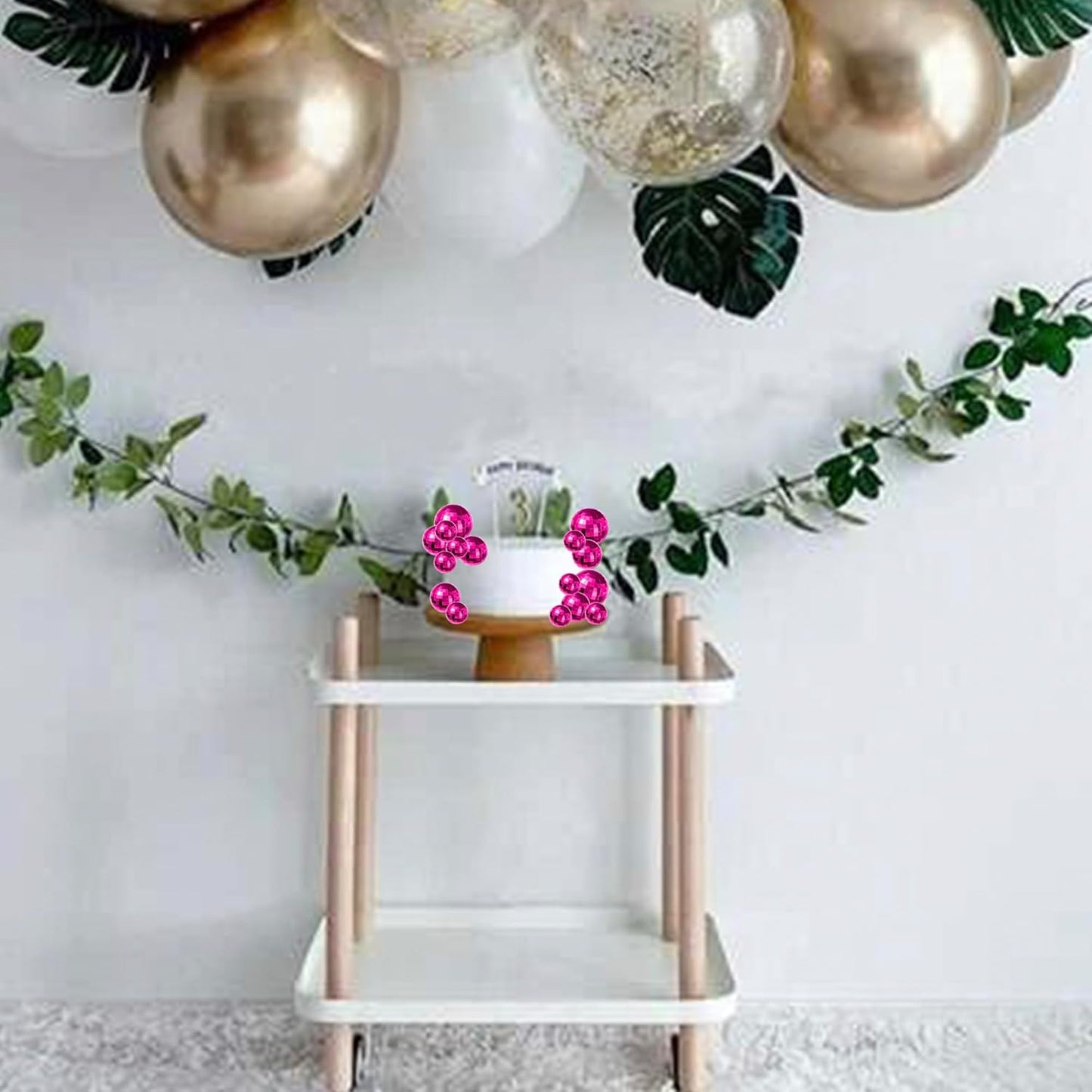 24 PCS Disco Ball Cupcake Toppers Christmas Disco Balls Cake Decorations Glitter Foam Ball DIY Balloons Cake Topper Decoration for Disco Theme Baby Shower Birthday Christmas Party Supplies Rose Red