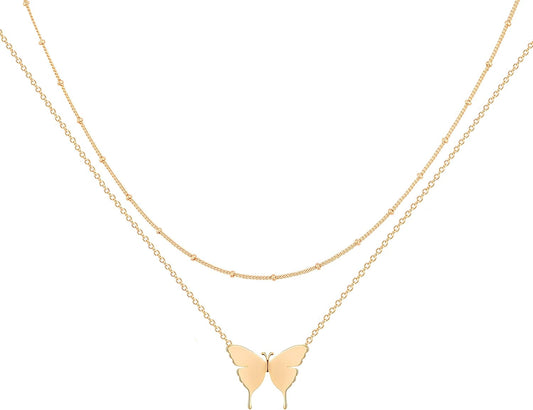 MEVECCO Layered Heart Necklace Pendant Handmade 18k Gold Plated Dainty Gold Choker Arrow Bar Layering Long Necklace for Women