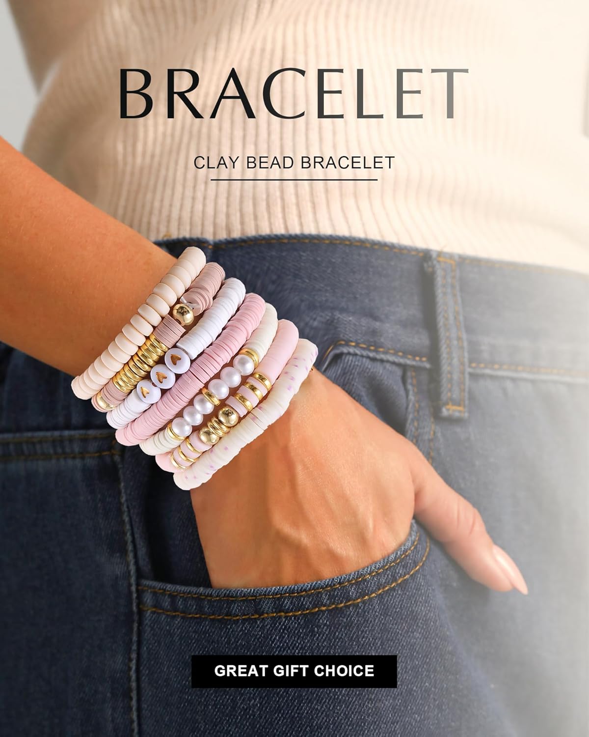 Friendship Bracelets Trendy Heishi Clay Bead Bracelets Stack Gold Beaded Stretch Bracelets for Women Boho Stackable Bracelets Bulk Cute Preppy Jewelry