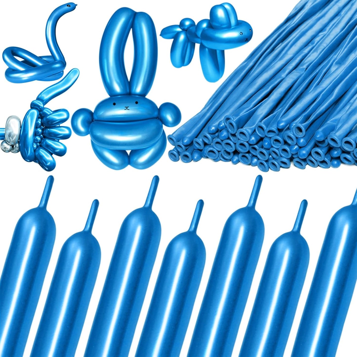KAWKALSH 260 Metallic Blue Long Balloons for Balloon Garland Thickening Skinny Latex Twisting Animals Modeling Christmas Birthday Wedding Party Festival Decorations 100pcs