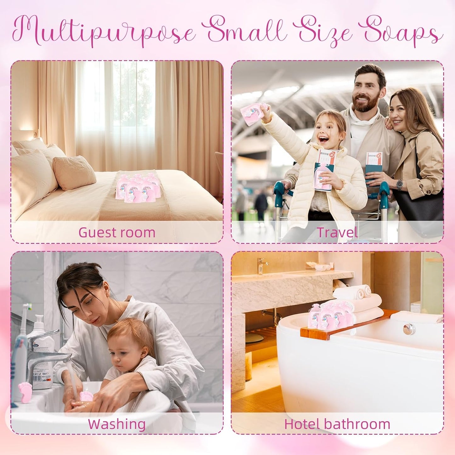30 Sets Baby Shower Favors Refreshing Foot Soap Perfect Baby Shower Favors for Guests, Gifts, and Prizes with Organza Bags Thanks Cards (Pink)