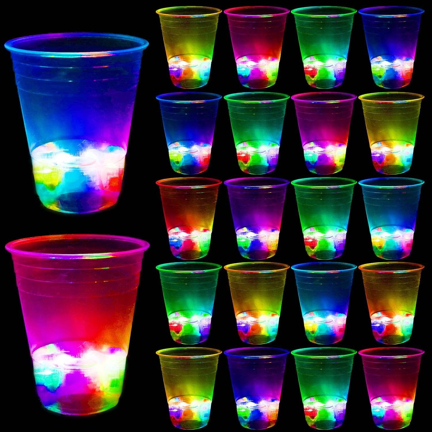 40 Pcs Glowing Party Cups,Pack with Flashing color Bright Glow-In-The-Dark Colors for House Parties Birthdays Concerts Weddings BBQ Beach DJ Holidays(16oz)