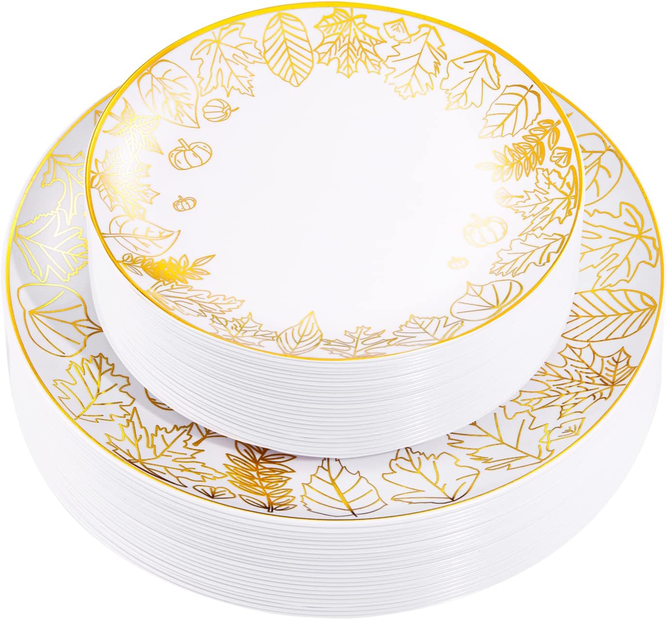 LIYH 60pcs Gold Plastic Plates,Plastic Thanksgiving Plates,30 Plastic Dinner Plates 10.25",30 Dessert Plates 7.5", Dessert Plates Prefect for Fall Tableware,Thanksgiving Decor