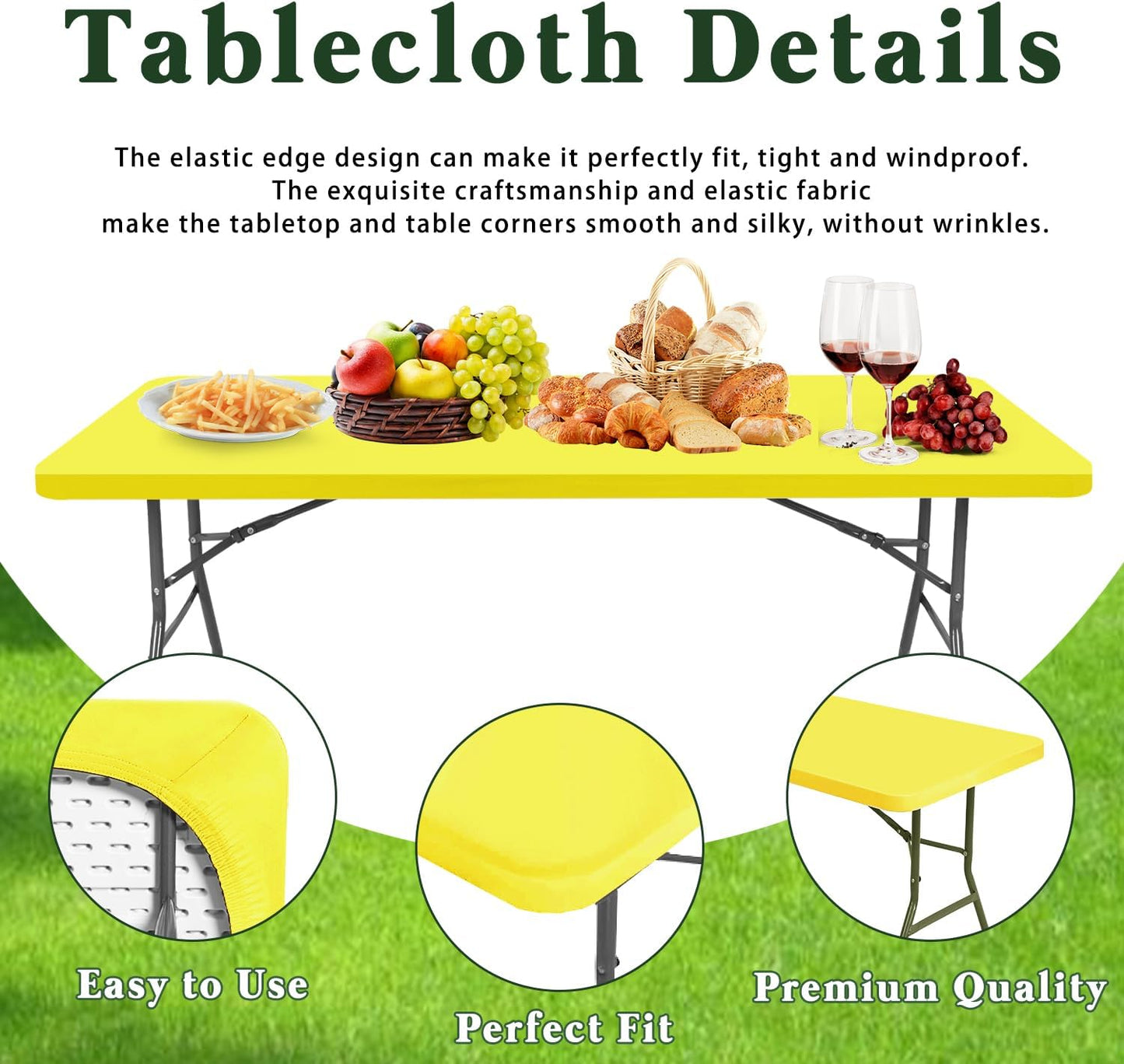10 Pack Picnic Table Cover Fitted Tablecloths 8 Foot Rectangle Tables Elastic Waterproof Stretch Washable Patio Folding Outdoor Spandex Table Cloth for Camping Banquet and Parties (Yellow,30" x 96")
