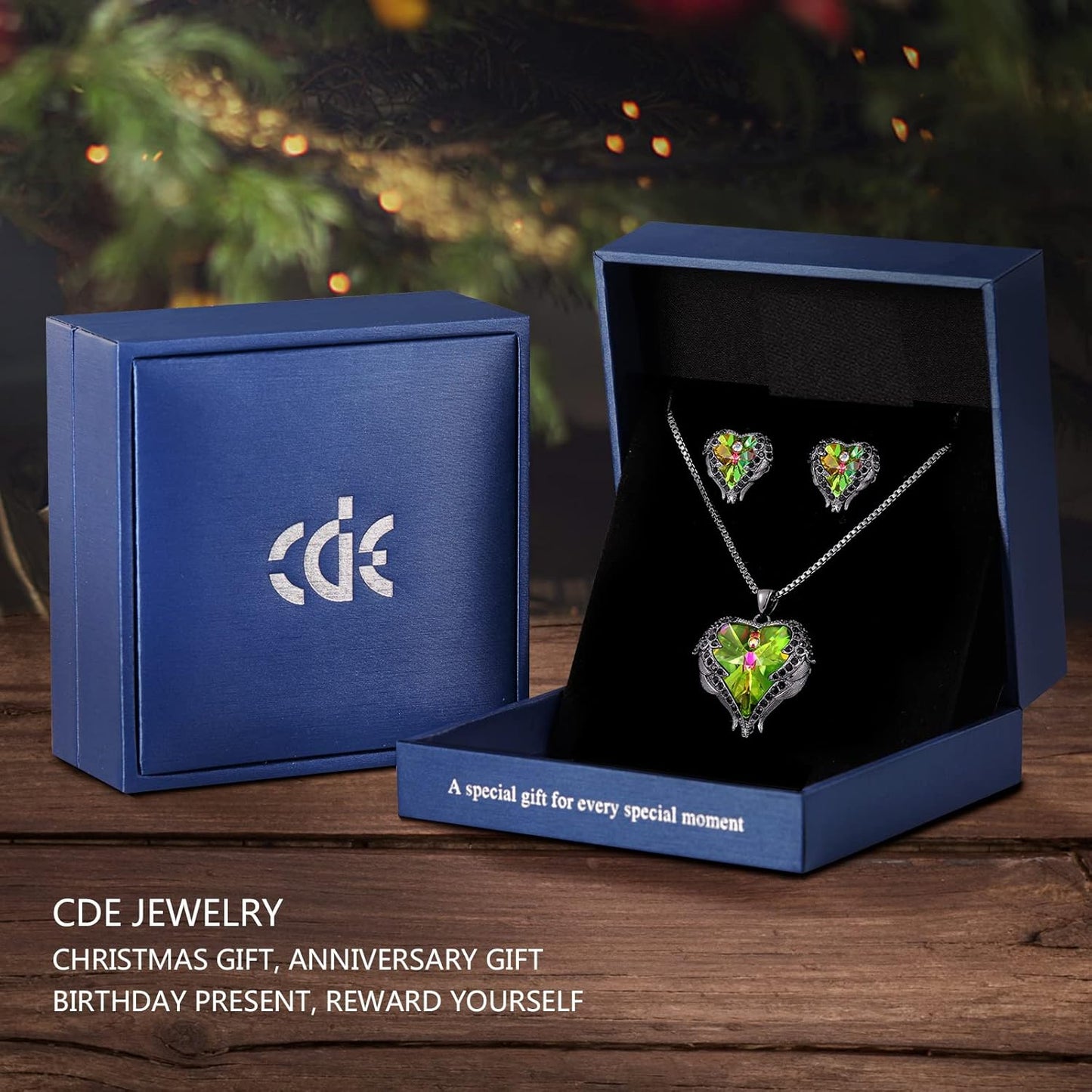 CDE Mothers Day Jewelry Set for Women, Angle Wing Heart Pendant Necklaces and Earrings with Birthstone， Birthday/Anniversary Christmas Jewelry Gift for Women Wife Her