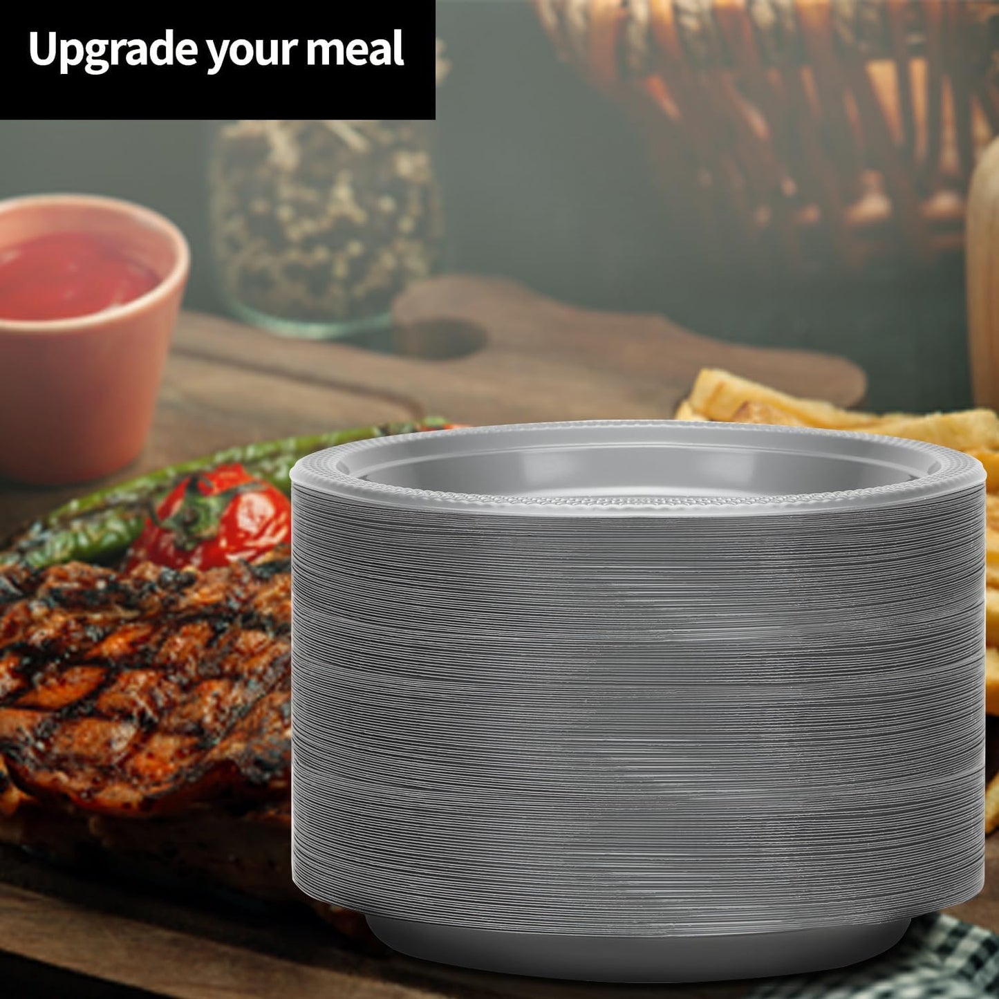 Hanna K. Signature Silver Plastic Plates 7 Inch - 600 count - Plastic Solid Round Party Plates For Weddings, BBQs, Birthday Plates - Disposable Silver Plates - Plastic Dessert Plates