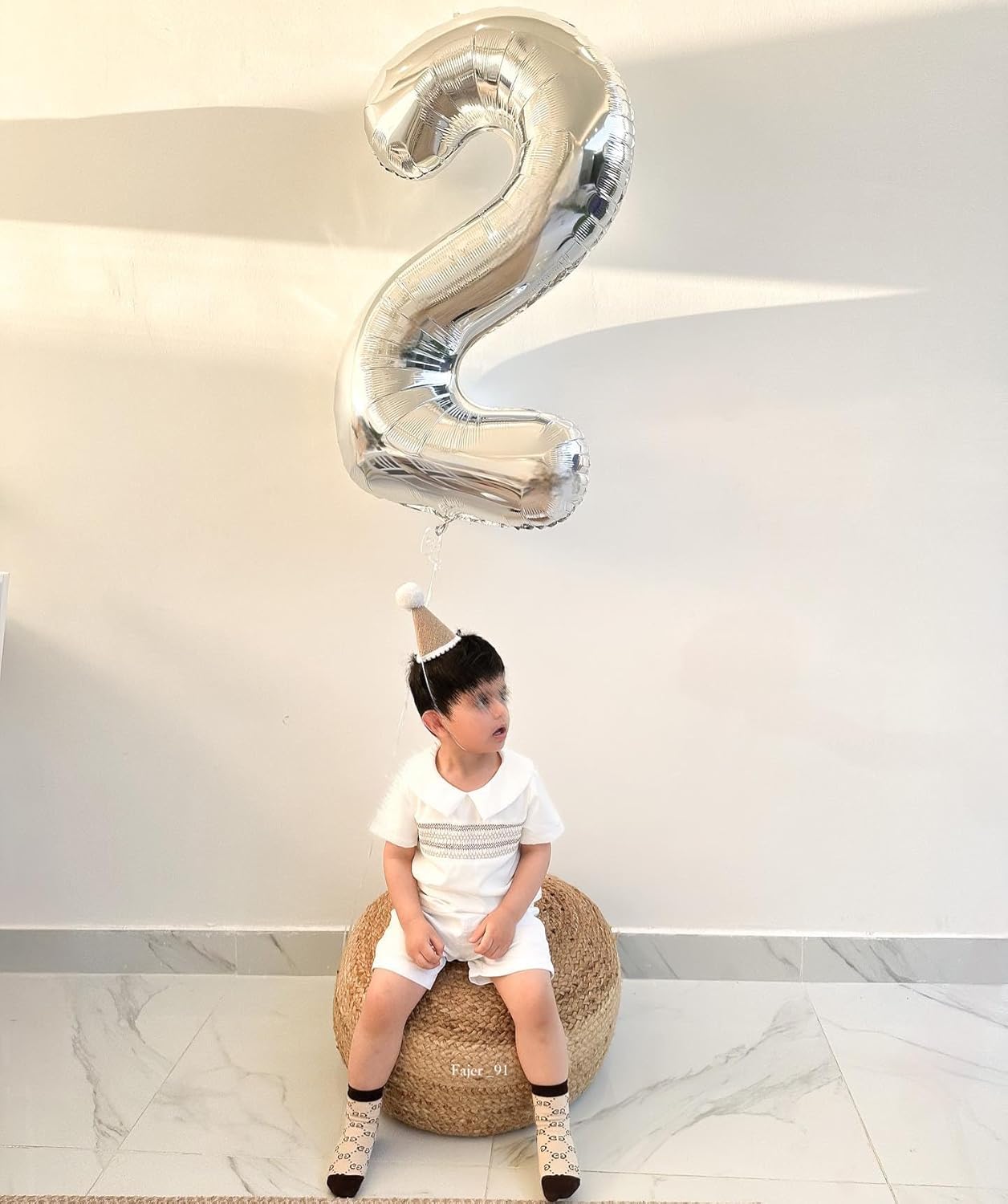 Silver Number 2 Balloon 40 Inch, 2nd Birthday Decoration for Toddlers Girls Boys, Sparkling 2 Number Balloon Party Decor