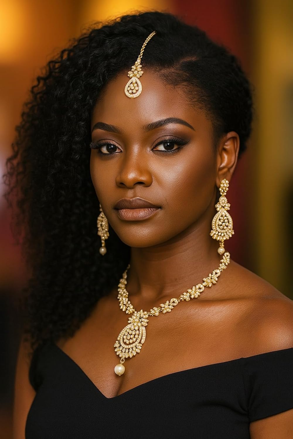 Touchstone Indian jewelry sets for women maang tikka wedding guest gold necklace bollywood jewellery set pageant elegant prom bride accessories western crystal chunky rhinestone necklaces