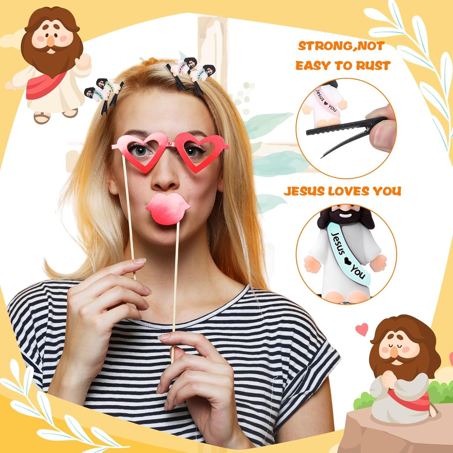 30 Pcs Mini Glow Hair Clips Girls Rave Hair Clips for Women Christmas Music Festival Holiday Party Supplies (Jesus)