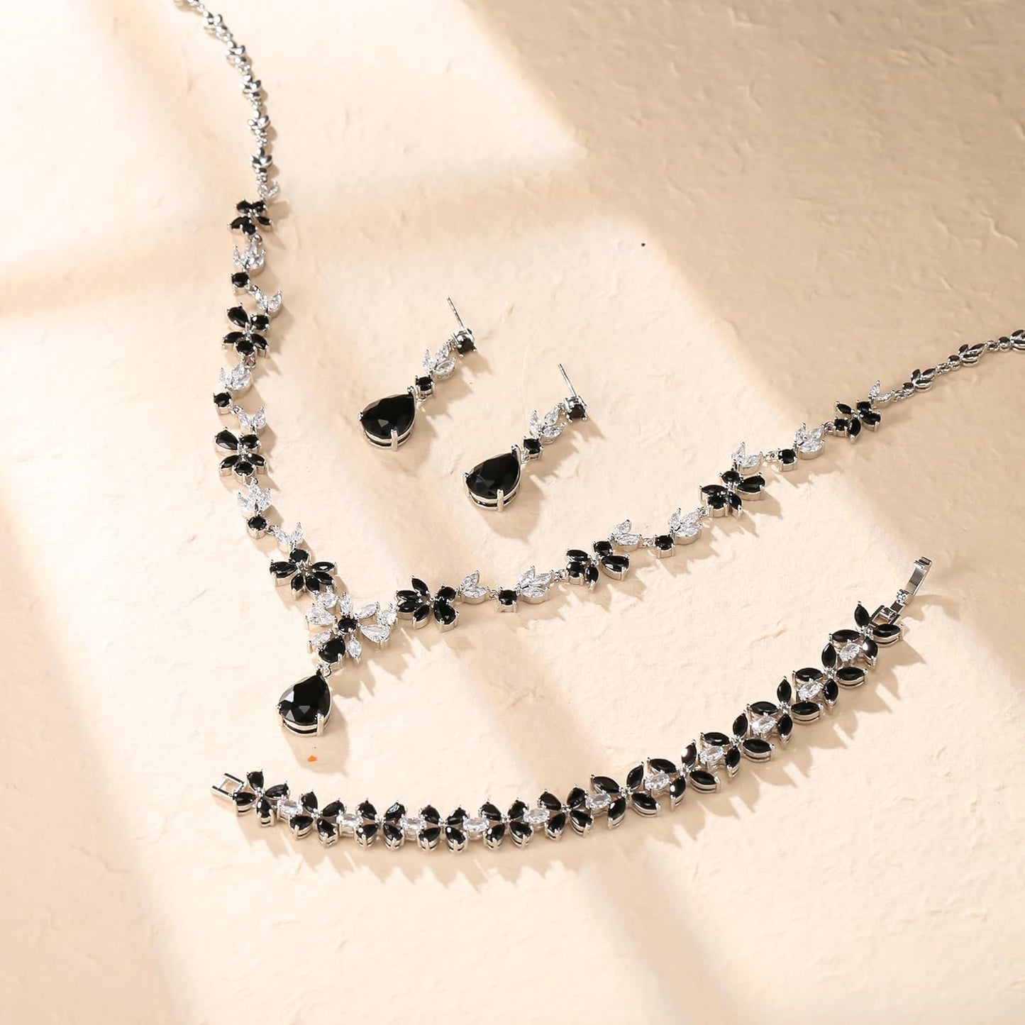 Crysdue Wedding Jewelry Set for Women, Floral Leaf Vine Teardrop Necklace Dangle Earrings Bracelet and Hair Comb, Cubic Zirconia Elegant Party Prom Jewellery for Bridal Bridesmaid