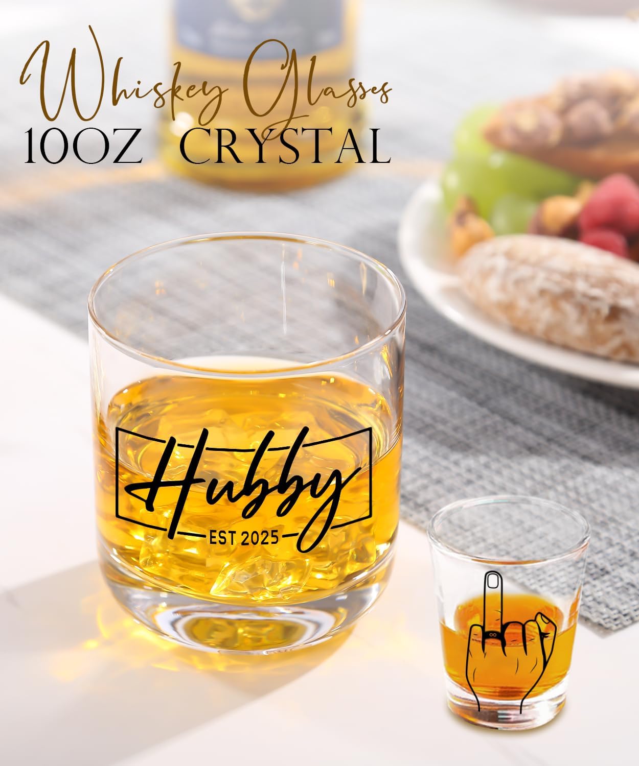 Wedding Gifts 2025 -Hubby & Wifey Wine&Whiskey Glass Set,Mr and Mrs Gifts - Anniversary Wedding Gift for Couple,Unique Bridal Shower Gift,Bride and Groom Shot Glasses