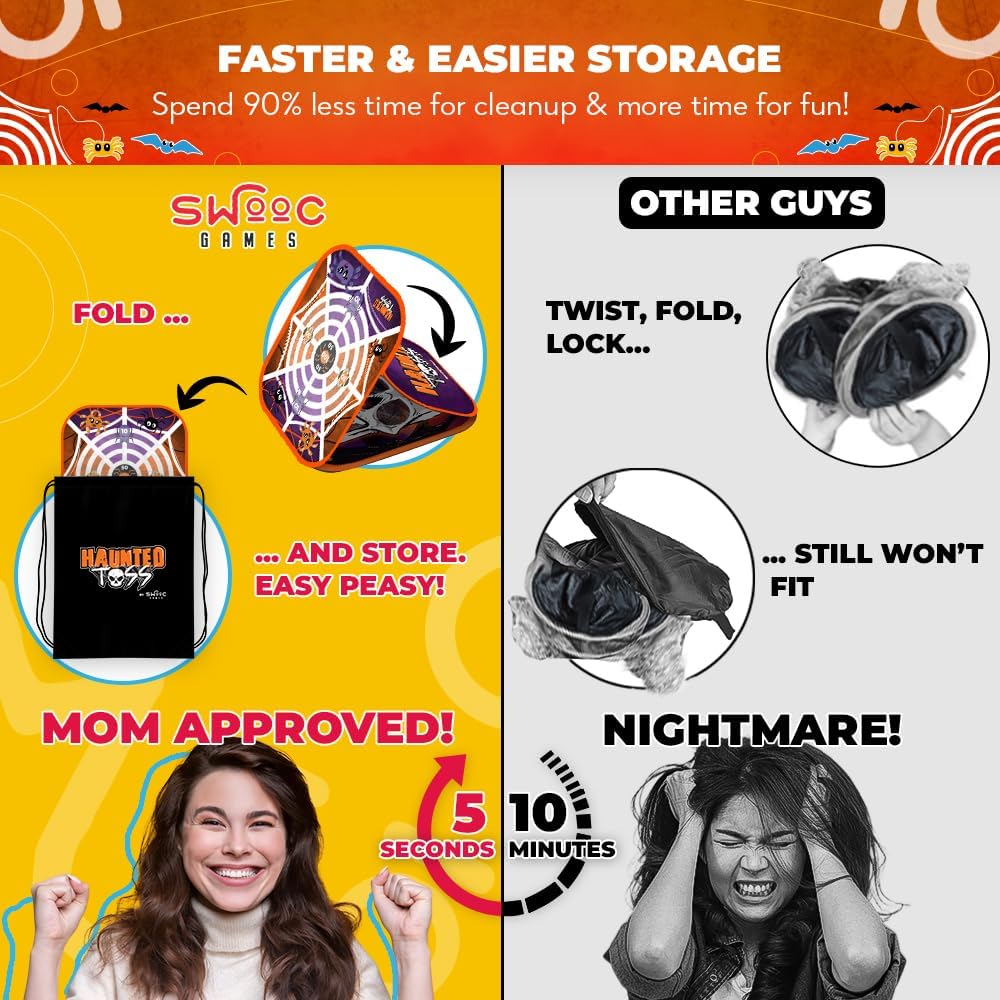 Swooc Games® - Haunted Toss™ | Halloween Games for Kids | 2-in-1 Bean Bag Toss Game | 5-Second Setup | Spooky Halloween Party Games for Kids | Fall Bean Bag Toss Cornhole | Carnival Party Activities