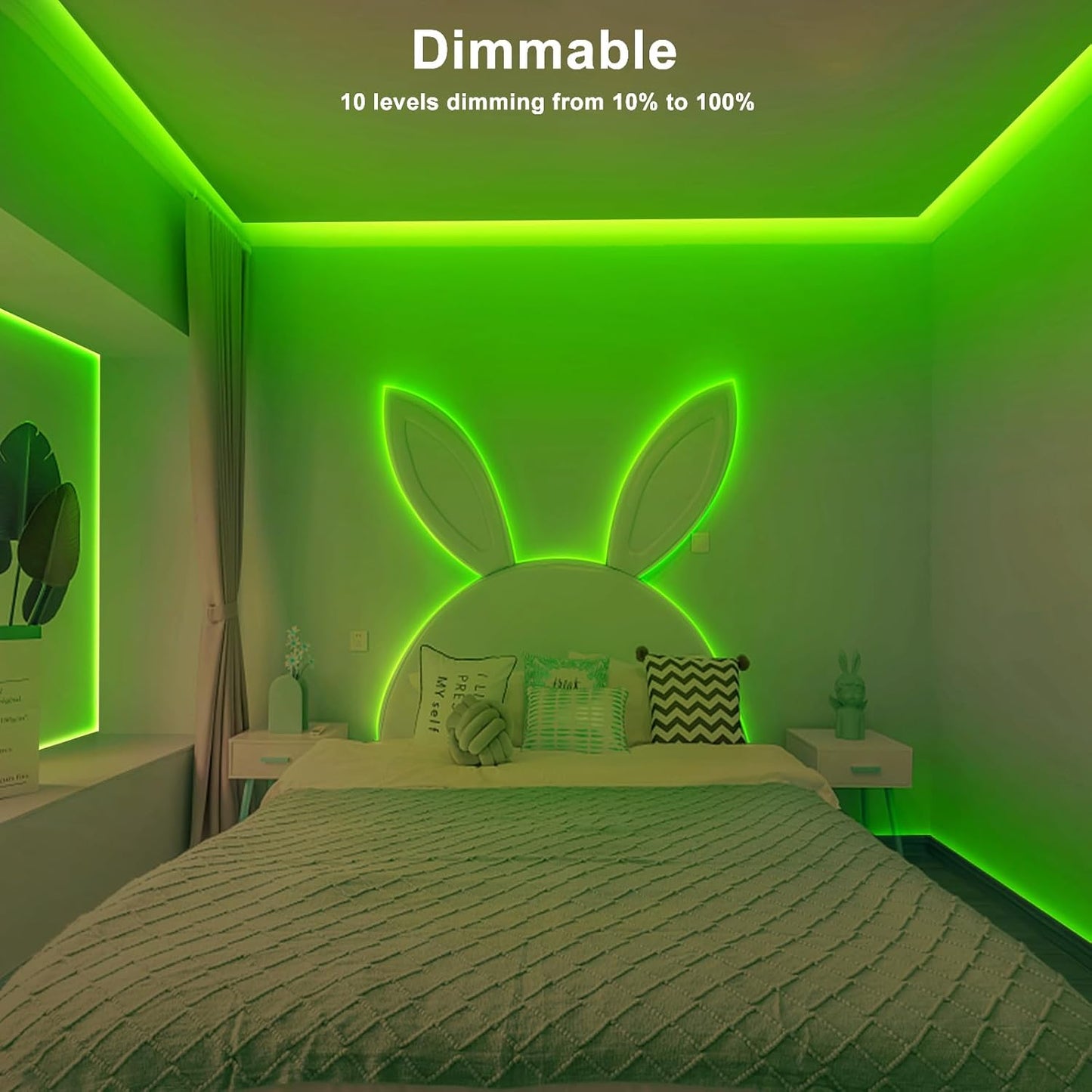 16.4ft Green COB Led Strip Lights with RF Remote, Dotless, Indoor, Dimmable, Adhesive Led COB Light Strip for Cabinet, Room, Bed, Paintings