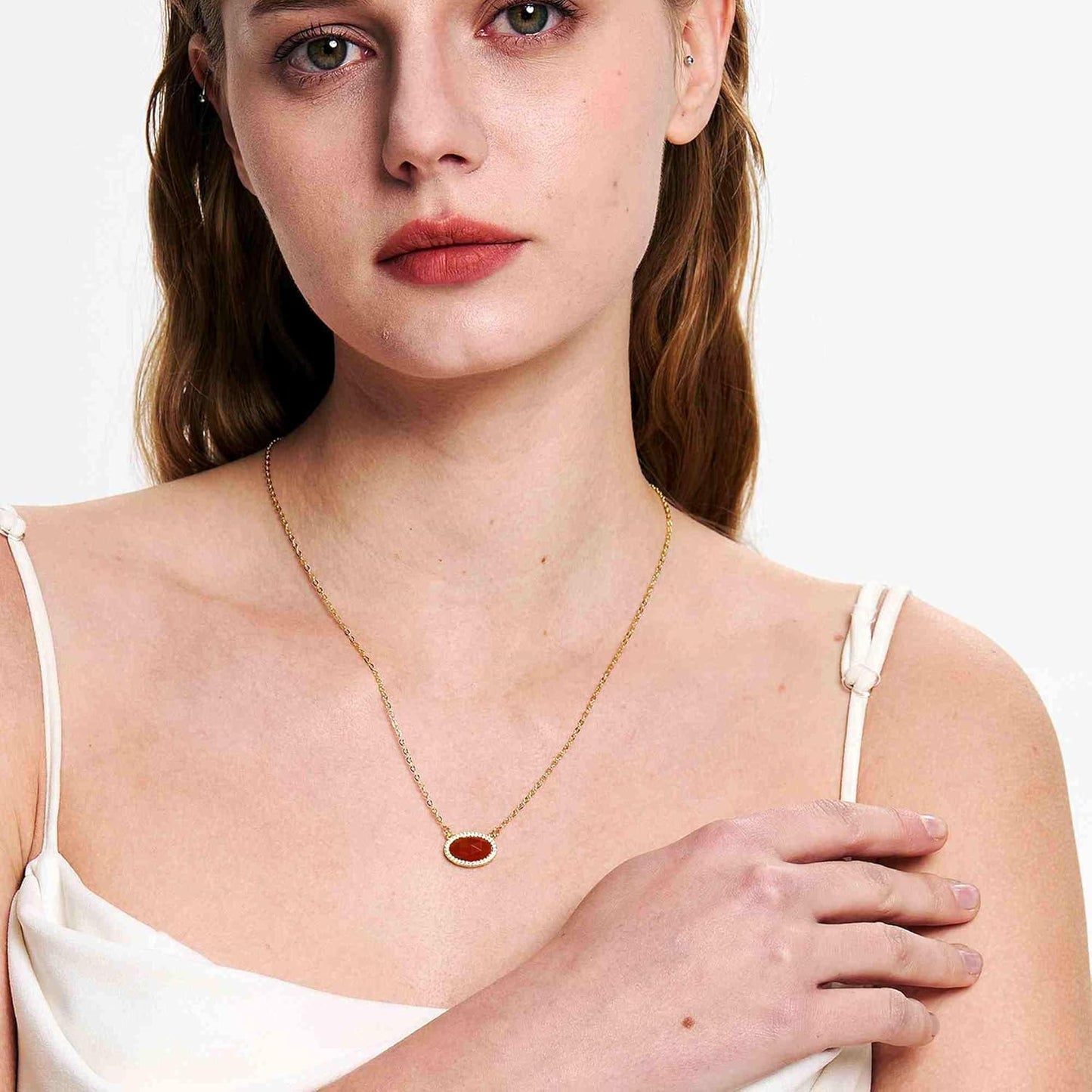 14K Gold Plated Pendant Necklace for Women Oval Cut Gemstone Crystal Pendant Necklaces Birthday Gifts for Women Mom Wife Friends