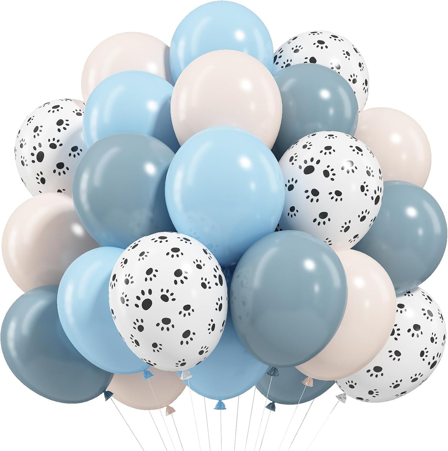 Dog Paw Balloons, 12 Inch Retro Dusty Slate Blue Pastel Muted Blue Sand White Helium Latex Balloon Paw Print Party Balloons for Kids Boys Girls Puppy Theme Birthday Baby Boy Shower Party Decorations