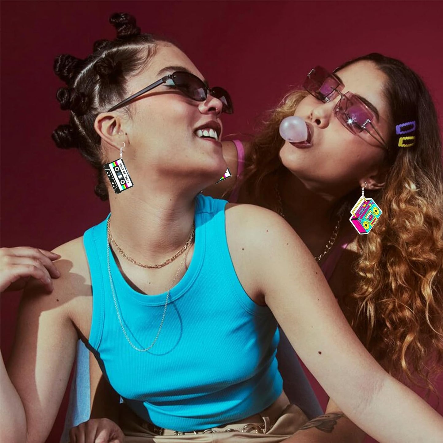 80s 90s Retro Cassette Tape Neon Earrings for Women Acrylic Radio Earring Set for 80s 90s Accessories Cosplay Party Jewelry Gifts