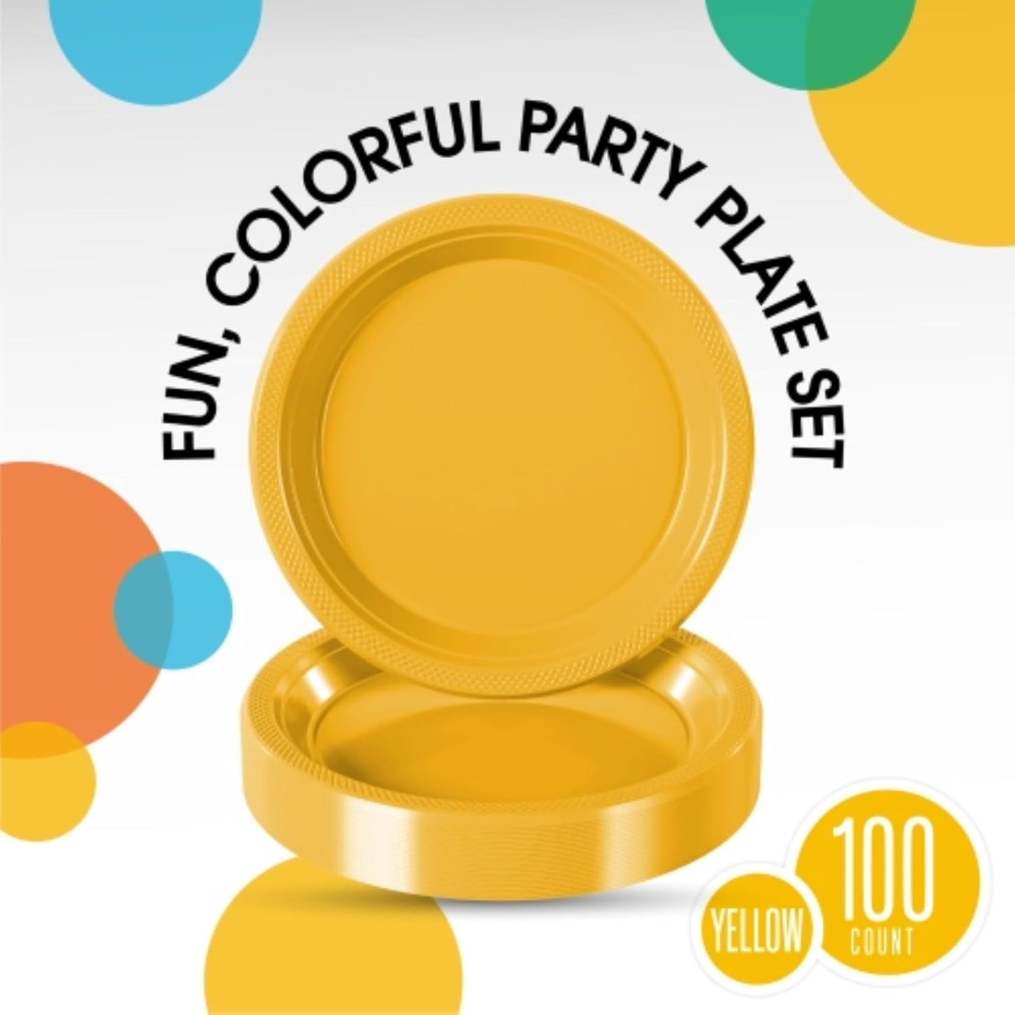 Exquisite Party Solids Yellow Plastic Plates For Party 9" Yellow Disposable Plates Heavy Duty 100 Pcs Plastic Dinnerware Sets Heavy Duty 350 GSM Disposable Dinnerware Set