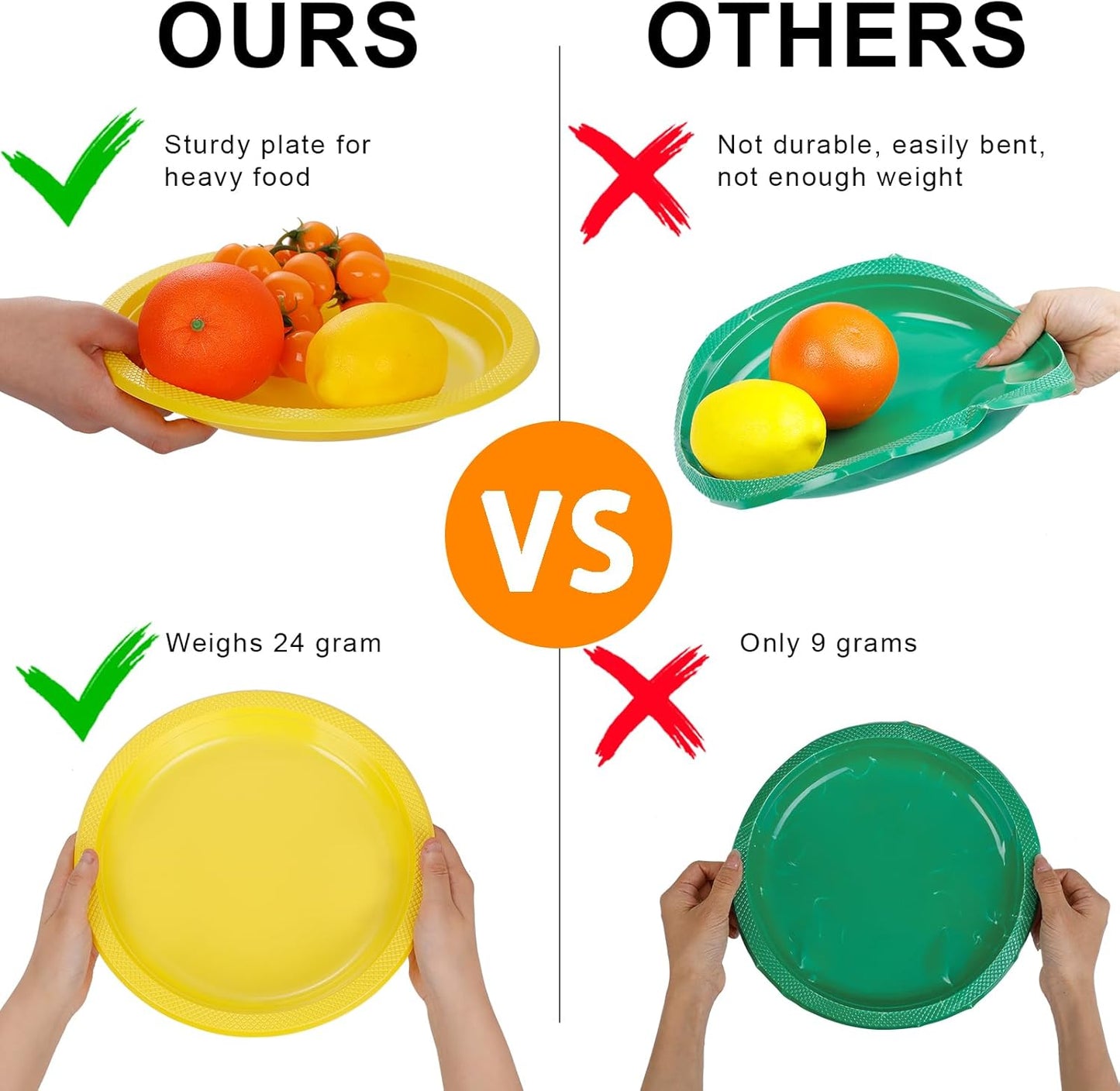 WELLIFE 10 Inch Plastic Plates Yellow 50 Count Disposable Plate for Party, Large Big Plates for Dinner Party Supplies Birthday Camping BBQ