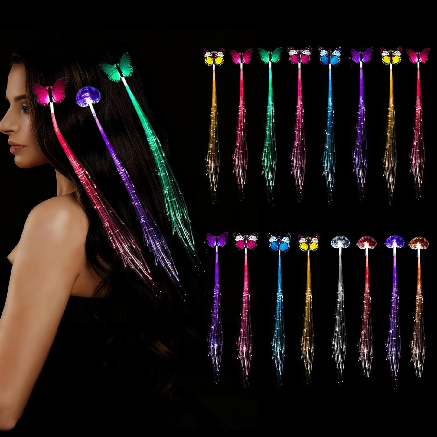 16 Pack Light Up Hair Accessories Braid, Glow in the Dark Party Supplies Favors for Women Girl, Light Up Braid Extension Clips Neon Rave Party Festival Accessories