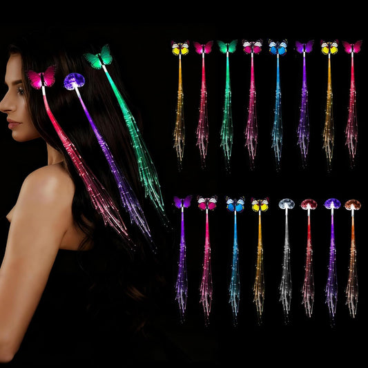 16 Pack Light Up Hair Accessories Braid, Glow in the Dark Party Supplies Favors for Women Girl, Light Up Braid Extension Clips Neon Rave Party Festival Accessories