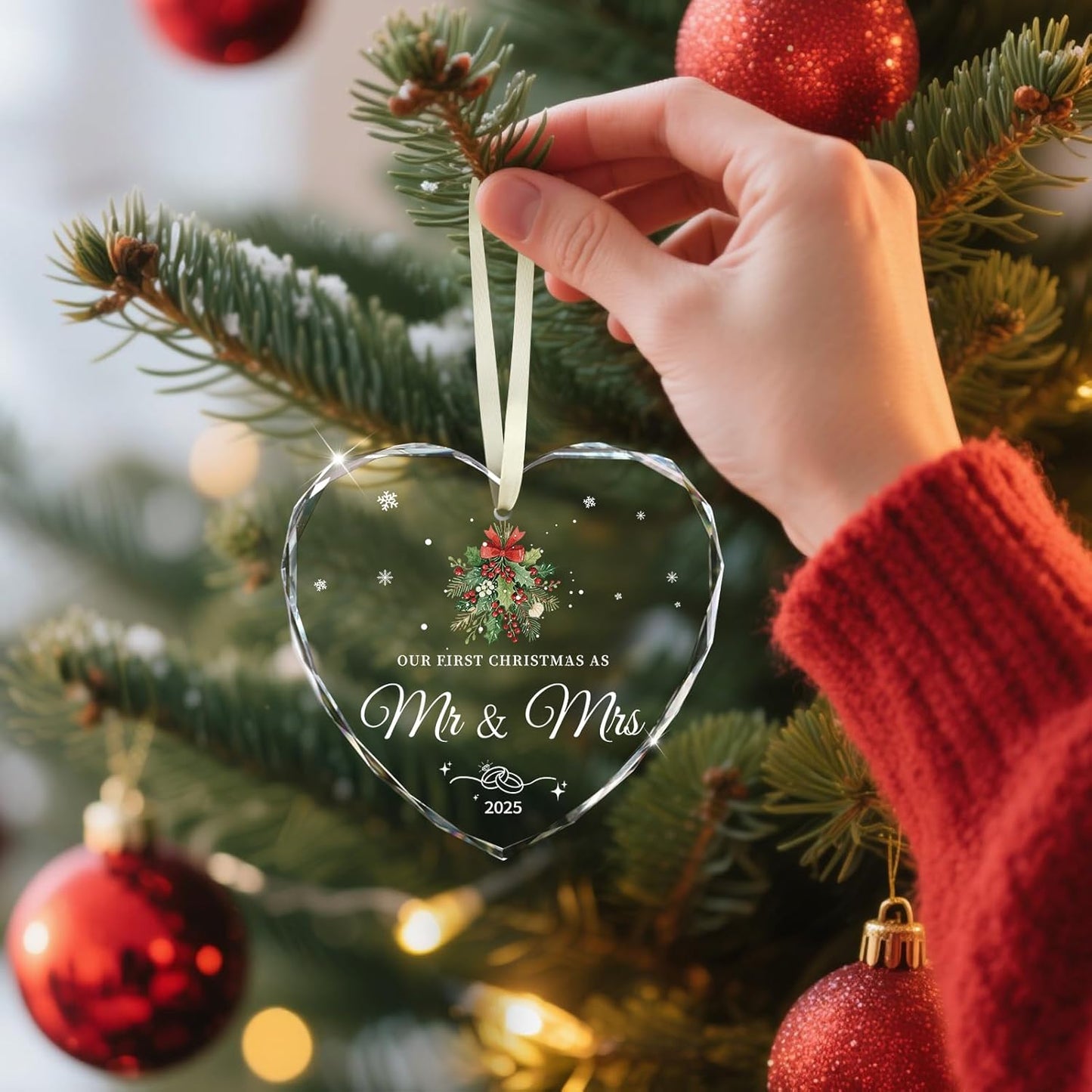 Wedding Gifts for Couples 2025, Our First Christmas as Mr and Mrs Ornament 2025 Engagement Gift Crystal Glass Ornament Newlywed Gift for Couples Just Married Gifts 2025