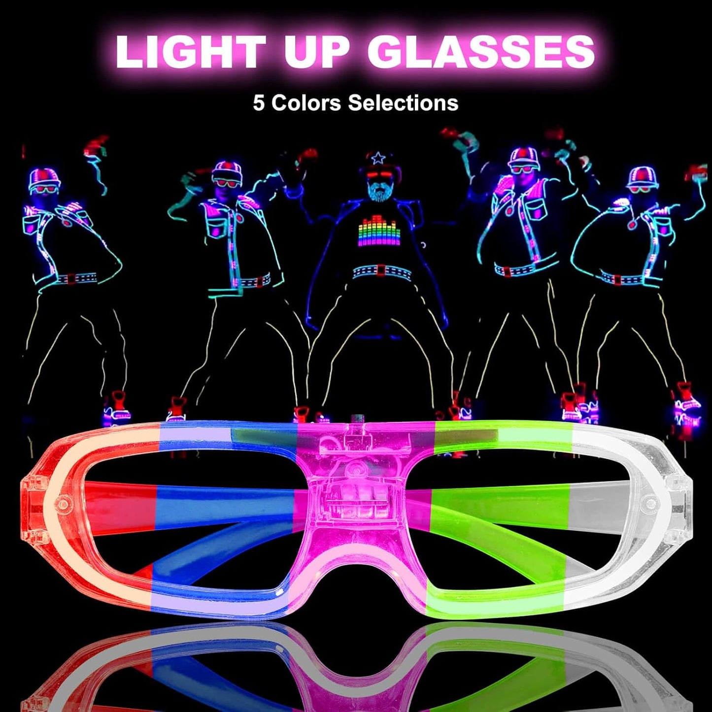 25 Pcs LED Glasses Glow in The Dark Party Favor, Light Up Glasses for Kid Adult, Neon Color Flashing Sunglasses Bulk for Glow Party Supply Decoration, Night Toy Rave Visor Birthday Wedding Christmas