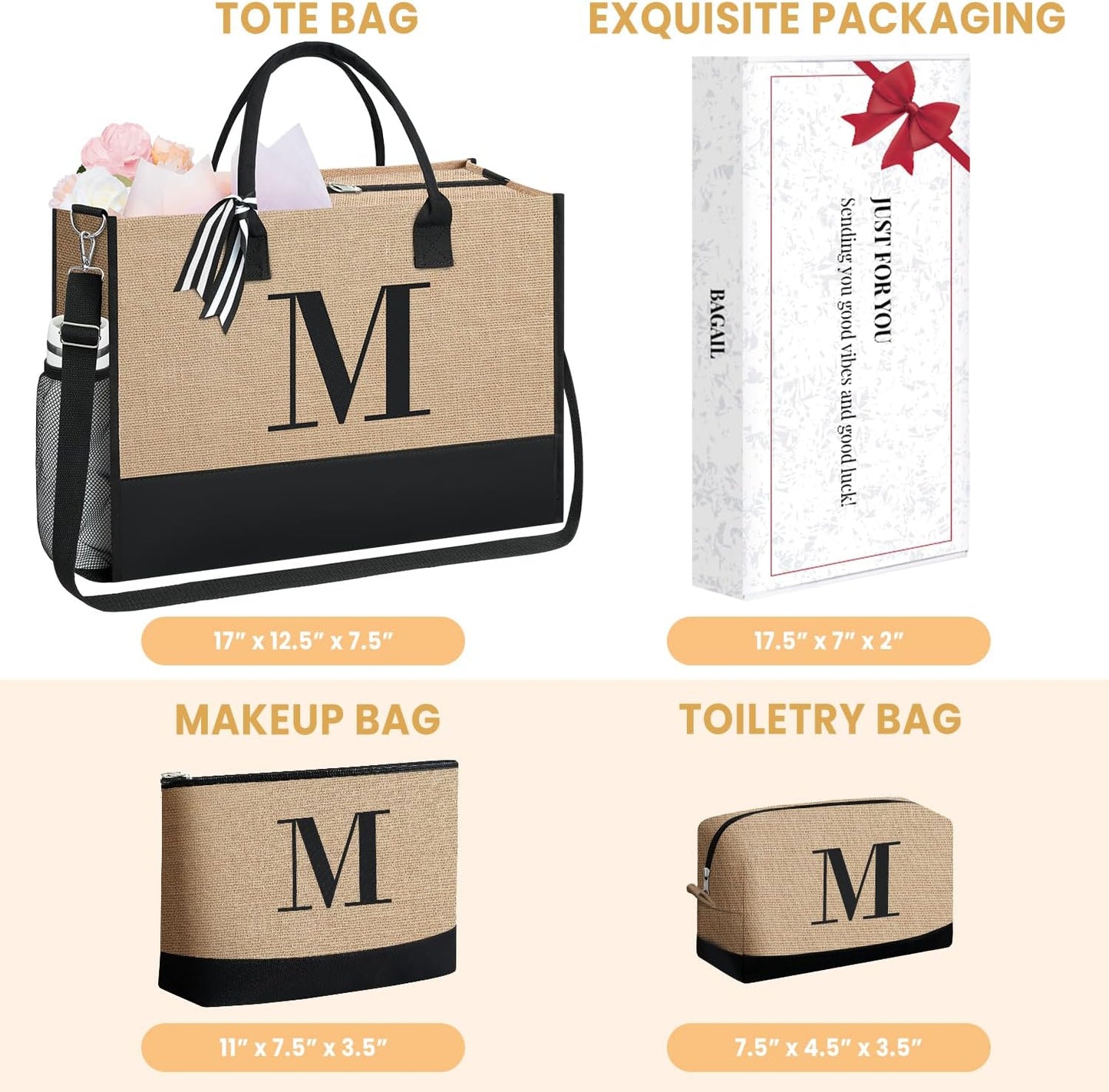 BAGAIL Initial Tote Bag, Personalized Birthday Gifts for Women, Teacher, Friends, Mom, Wedding, Monogrammed Beach Bag