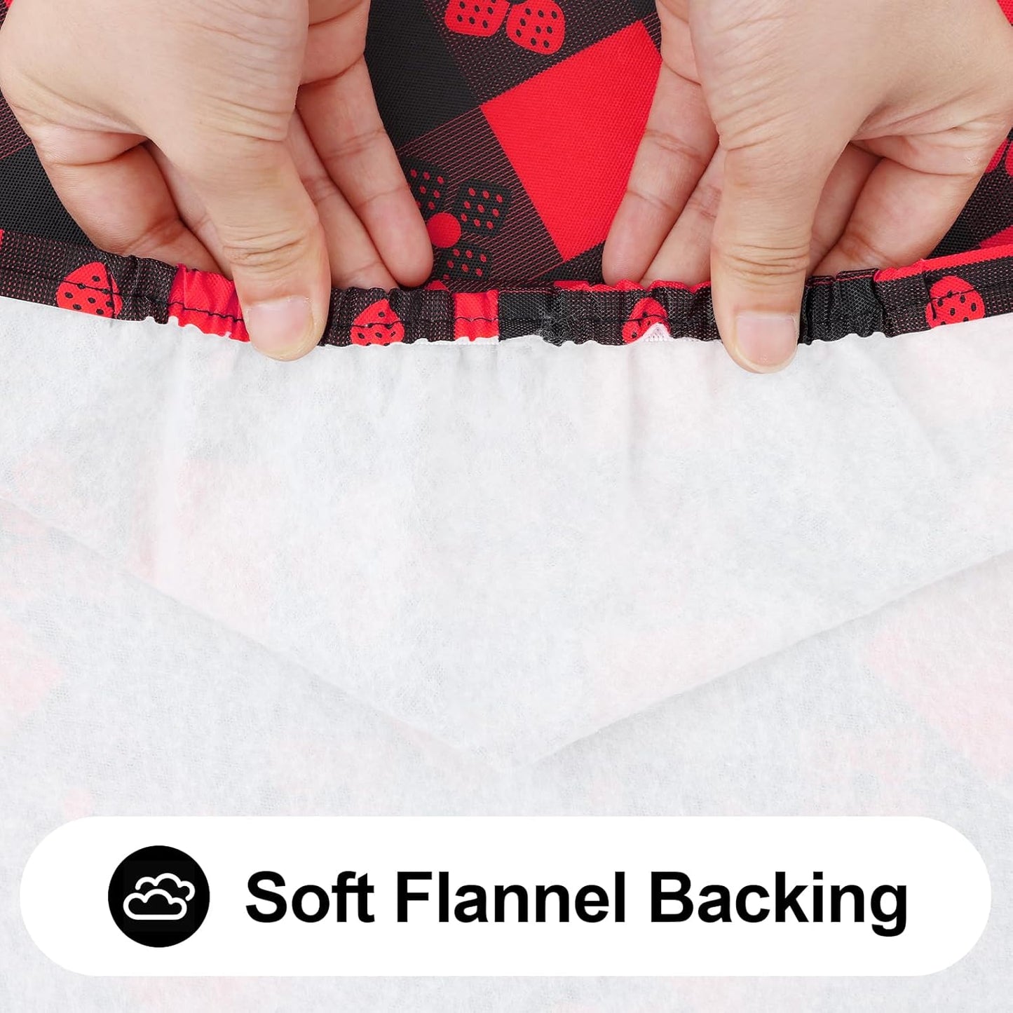 Rectangle Vinyl Table Cloth, Waterproof Elastic Fitted Tablecloth with Flannel Backing, Plastic Table Cover for Picnic, Camping, Outdoor (Black & Red, 30"x72")