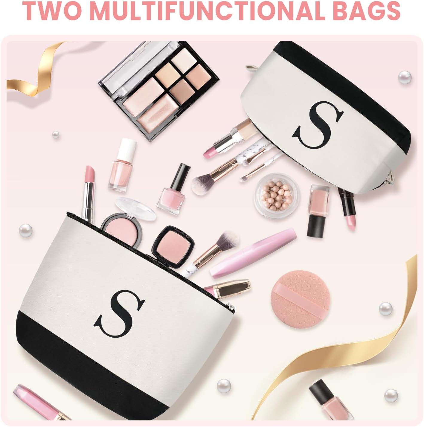 BAGAIL Initial Tote Bag, Personalized Birthday Gifts for Women, Teacher, Friends, Mom, Wedding, Monogrammed Beach Bag