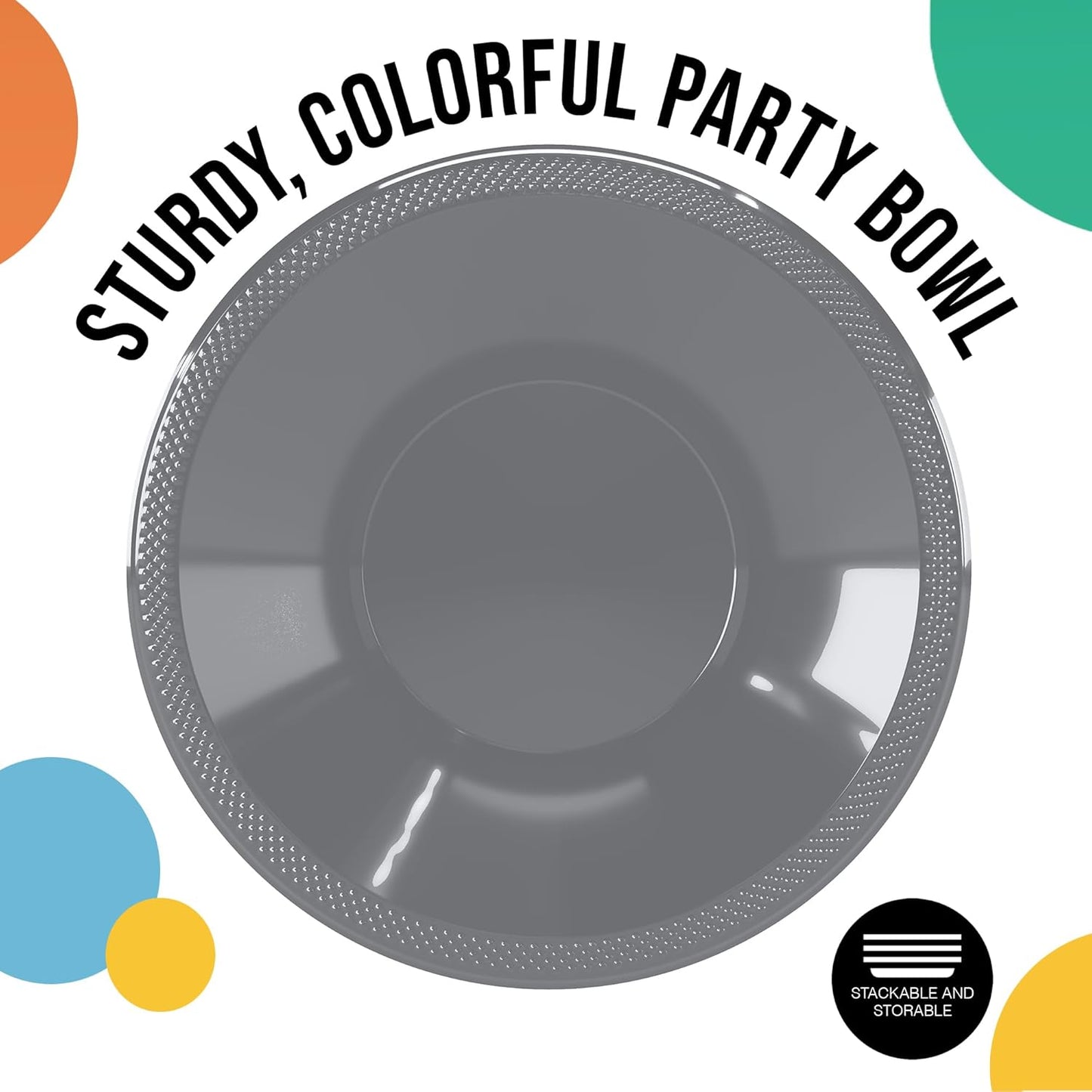 Exquisite Party Solids 12 Oz Silver Plastic Bowls Disposable Bowls for Hot Food Soup 100 Pcs - For Soup, Salad, Cereal, Desserts & Party Supplies