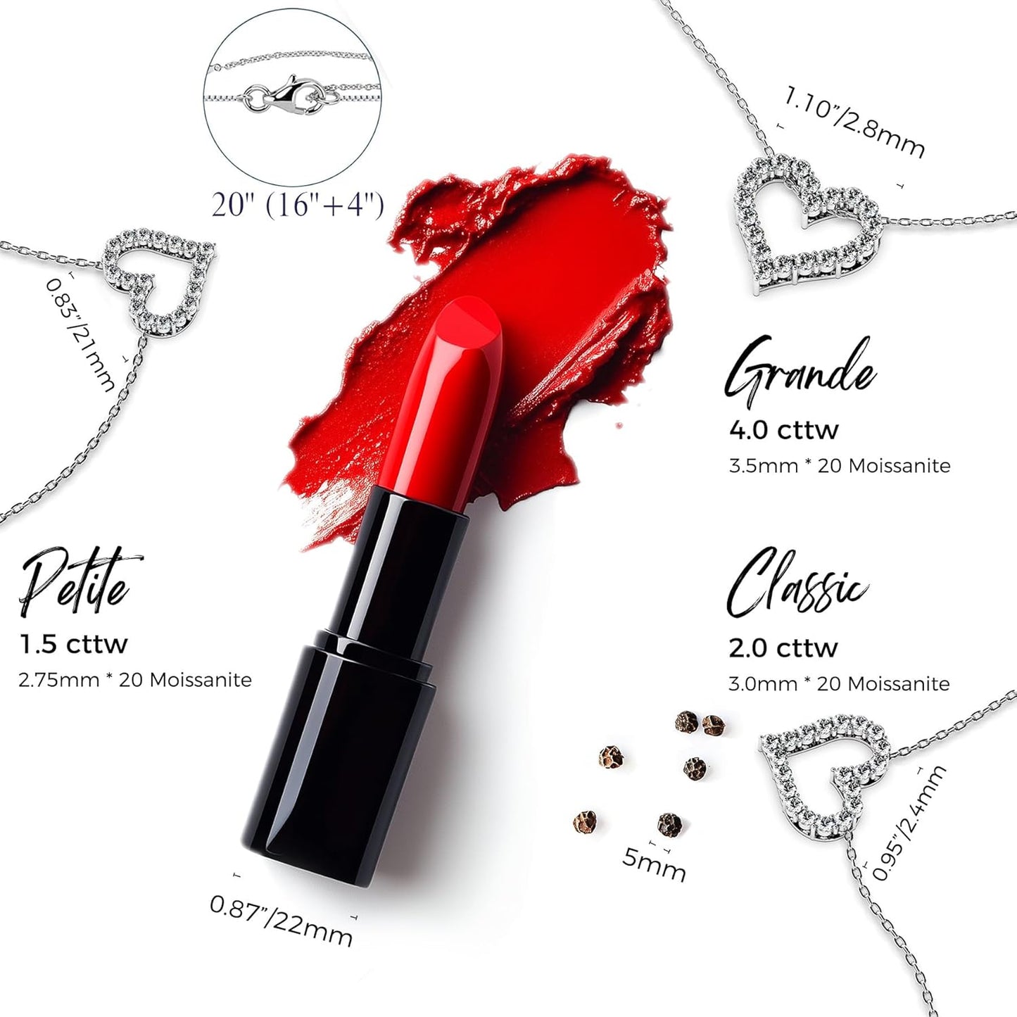 Heart Pendant Necklace for Her Moissanite Lab-Created Gem Jewelry for Women I Love You S925 Sterling Silver Gifts to Wife Girlfriend Mom Daughter Anniversary Birthday Christmas Valentines Day