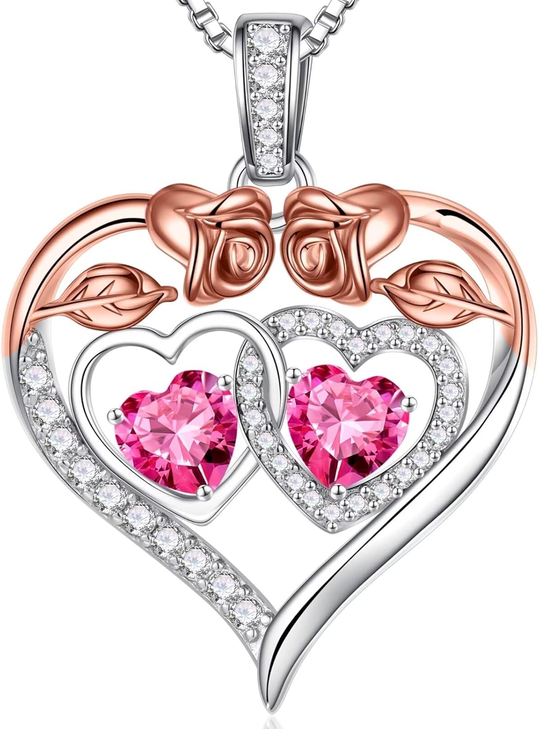 Iefil Double Birthstone Necklace Gifts for Wife Girlfriend Her Women, Birthstone Jewelry Gemstone Valentines Birthday Gifts for Her Women Wife Mom Grandma