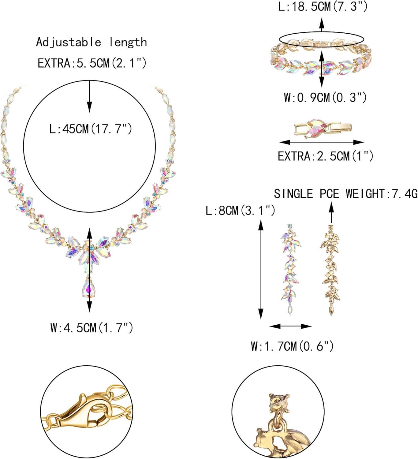 EVER FAITH Austrian Crystal Bridal Bridesmaid Jewelry Sets, Elegant Marquise Rhinestone Leaf Necklace Dangle Earrings Tennis Bracelet Set for Women