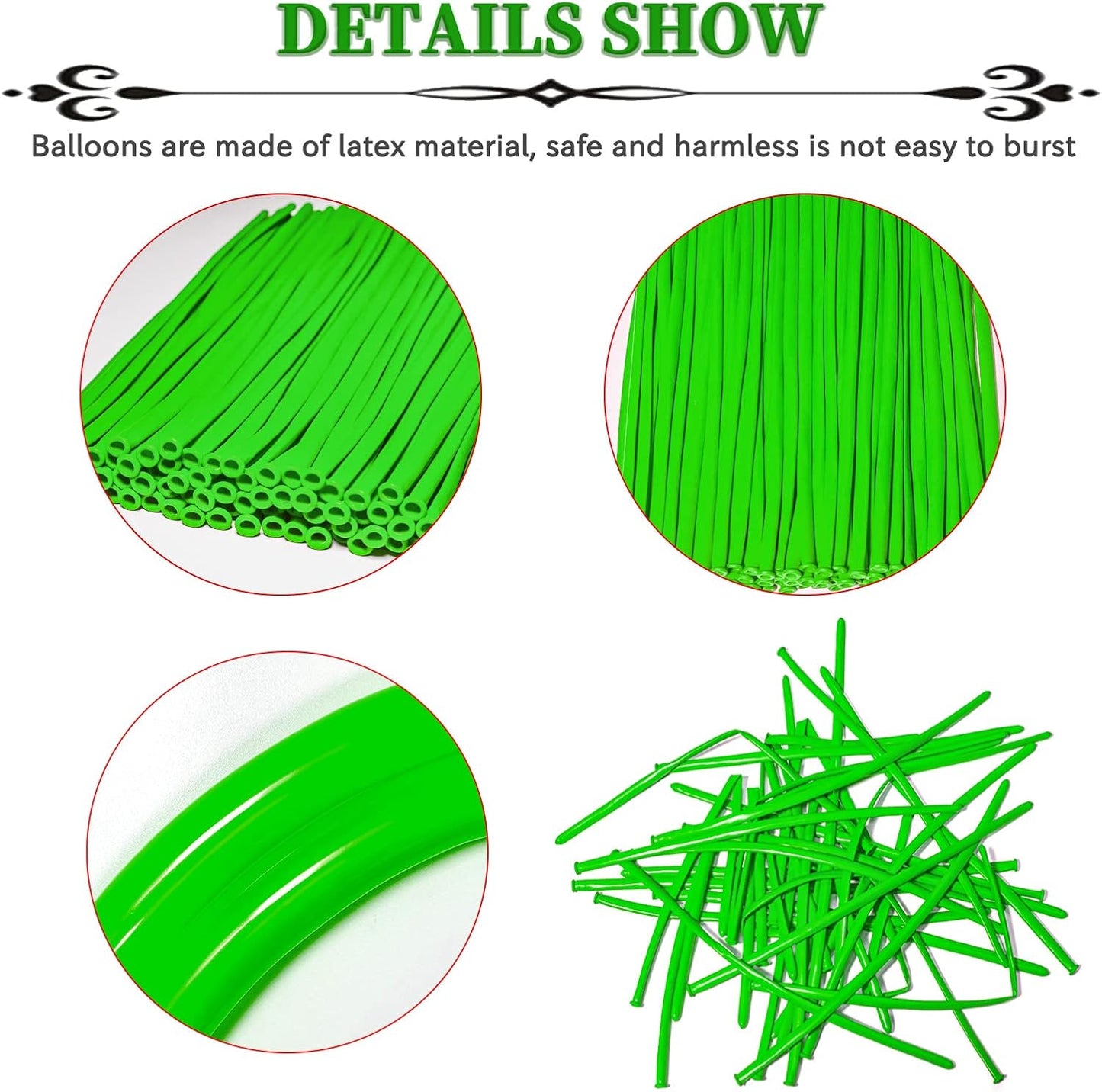 Green 260 Long Thickening Balloons for Tying Balloon Arch, Twisting Latex Animals Magic Modeling Skinny Birthday Balloons for Kid‘s Party Wedding Decoartion 100pcs