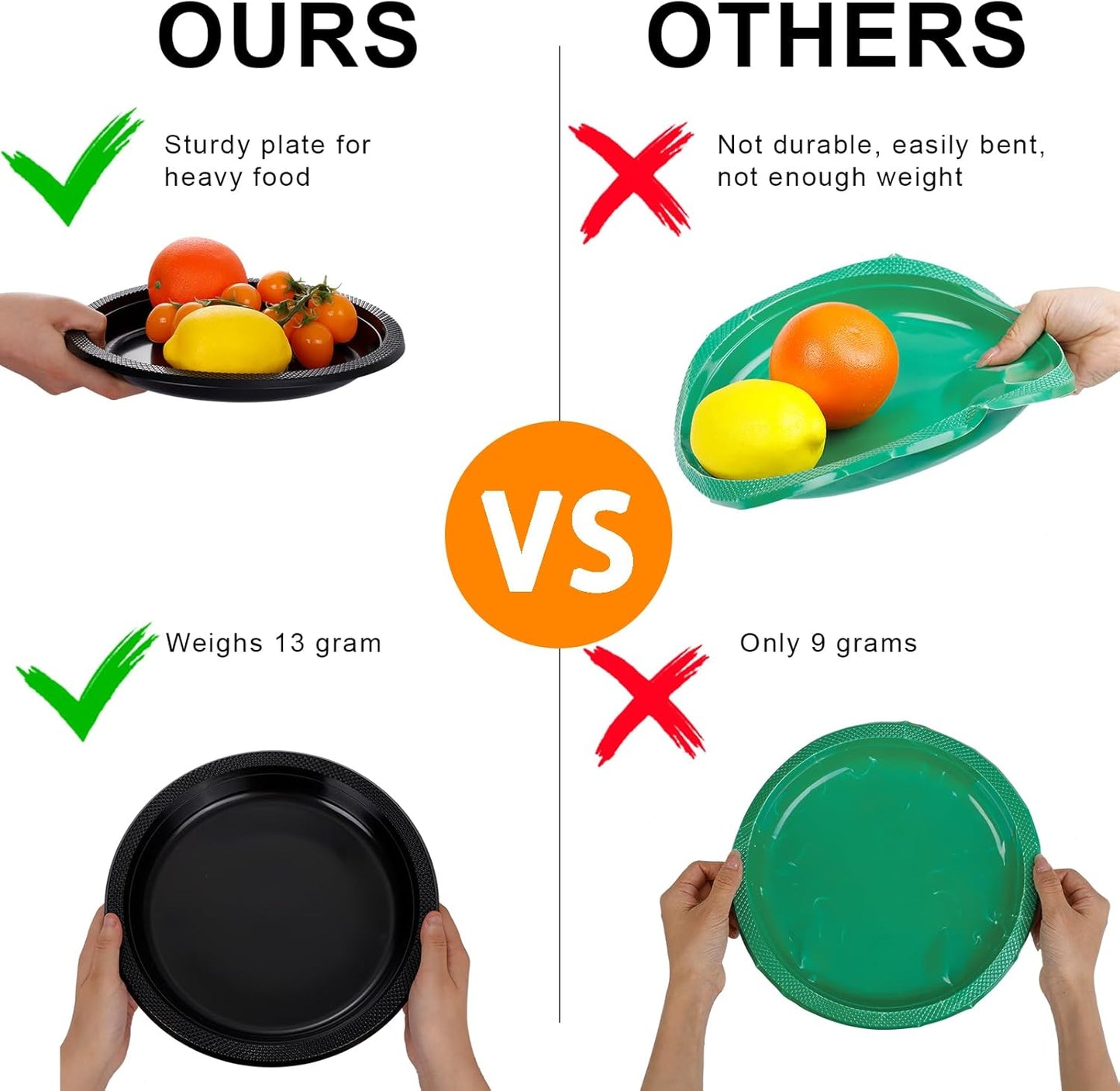 WELLIFE Black Plastic Plates 7 Inch 50 Count Disposable Plate for Party Halloween Plastic Plate, Dessert Small Plates for Dinner Cake Salad Party Supplies Birthday