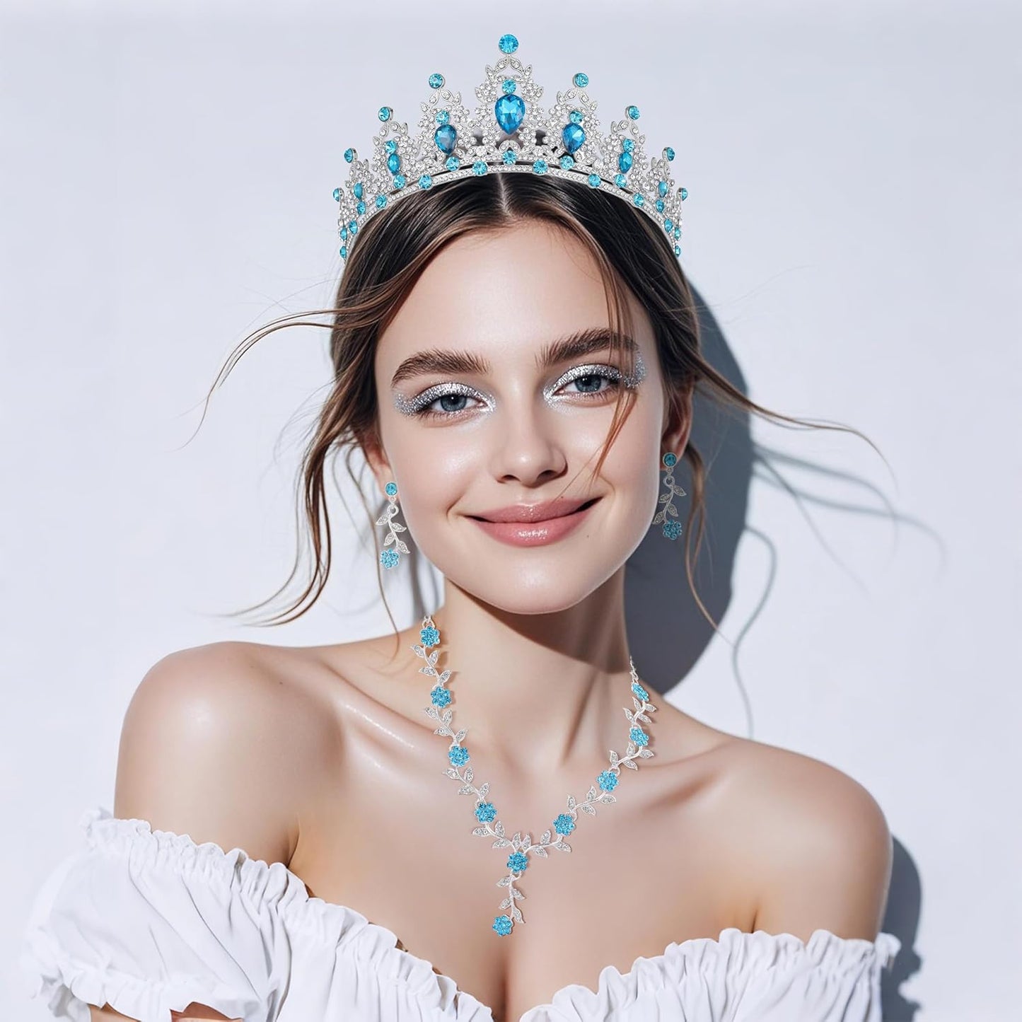 Kamirola Tiaras and Crowns for Women,Tiaras Earrings Necklace, Crystal Bridal Jewelry Set, Costume Party Halloween Prom Pageant Jewelry for Women(TR45)