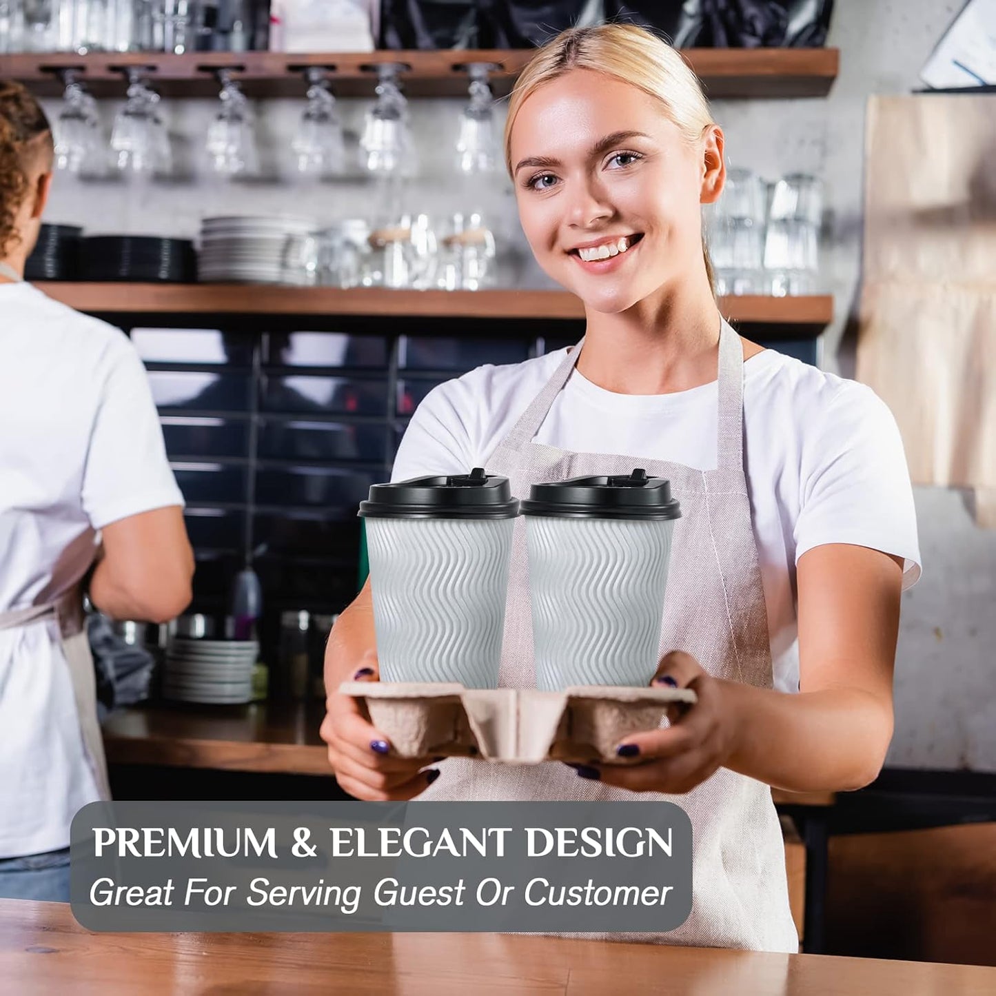 MUCHII 16 oz Disposable Coffee Cups, 80 Count Silver Grey Insulated Ripple To Go Cups With Lids and Straws for Tea, Hot Chocolate, and Drinks