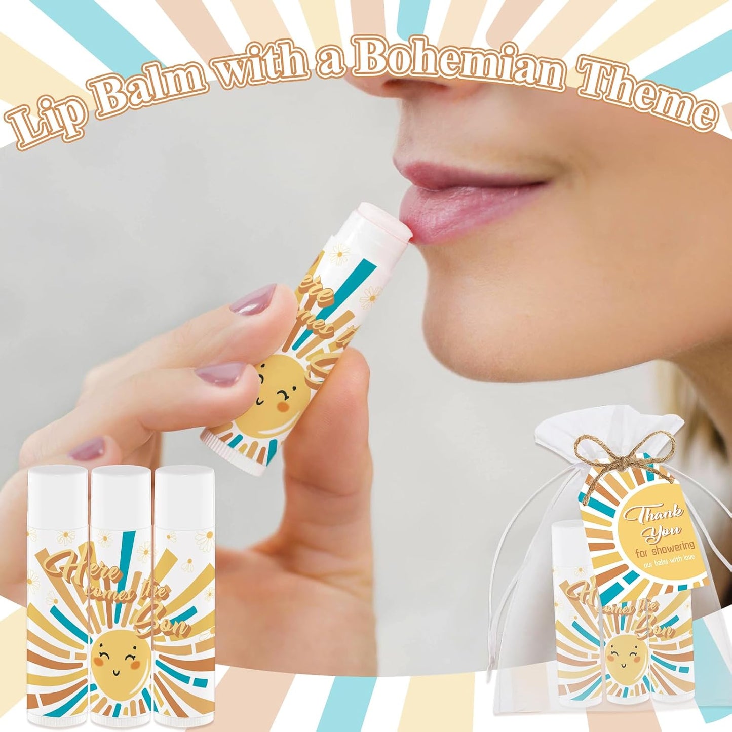 50 PCS Here Comes The Sun Baby Shower Lip Balms Bulk Gift for Guests,Thank You Gifts Sun Birthday Supplies Stuffers, Favors Boys Girls Games Neutral Gender Reveal Thanksgiving Christmas Gifts (Sun)