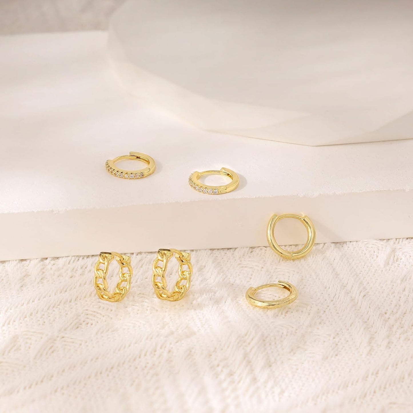 Gold Earrings for Women, 14k Gold Plated Dangle Huggie Earrings for Women Trendy Dainty Gold Hoop Earring Stacks Hypoallergenic Pearl Chain Drop Cartilage Earring Fashion Womens Jewelry