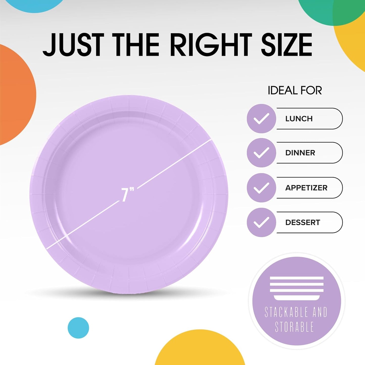 Exquisite Lavender Paper Plates Disposable Heavy Duty 7 Inch Lavender Disposable Plates For Party 100 Pcs Heavy Duty Paper Plate 350 GSM, Birthday Party Supplies Plate Set