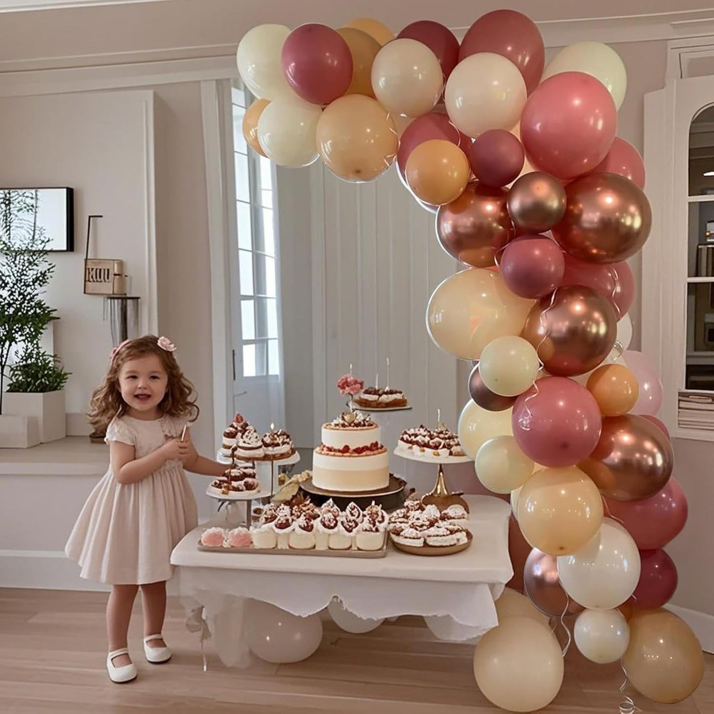 CVPARTON Retro Blush Pink Balloons 55 Packs 12 Inch Dusty Pink Metallic Chrome Rose Gold Nude Ivory White Balloons for Birthday Girls Boho Baby Shower Bridal Shower Wedding Themed Princess Party