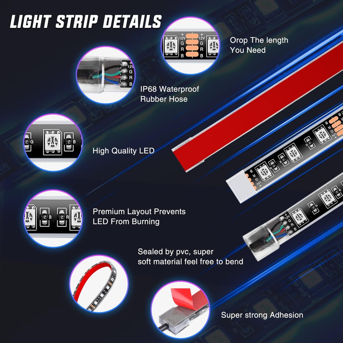 Nilight 8PCS Motorcycle RGB Led Light Kit Waterproof Multi Color Atmosphere Neon Accent APP and Remote Control Underbody Strips for Harley Davidson Honda Kawasaki Suzuki