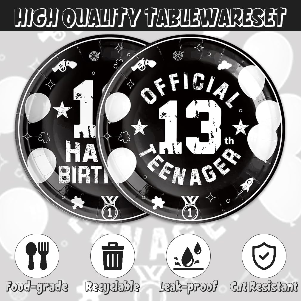 40Pcs 13th Birthday Party Decorations Plates Disposable Tableware Include Plates and Napkins For 20 Guests 13th Birthday Decorations for Boys Girls