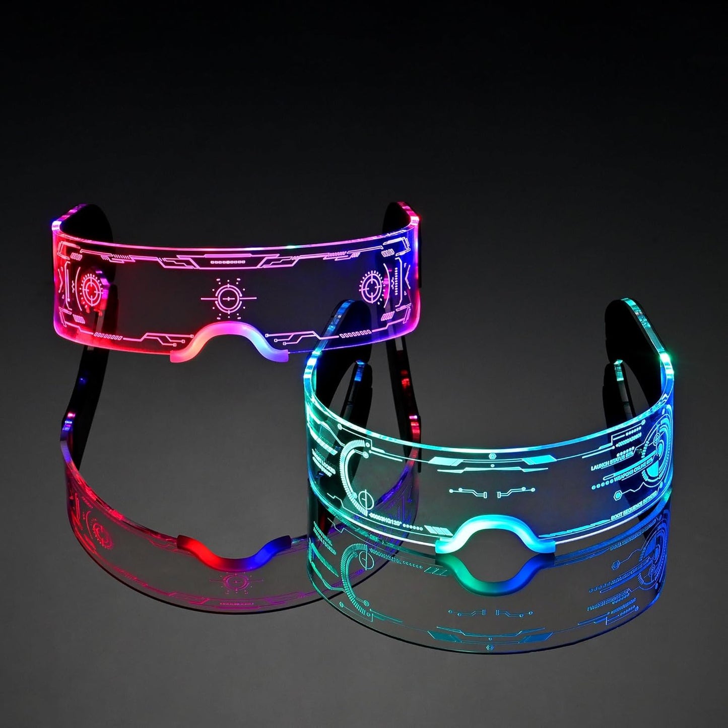 2 pack Light Up Glasses For Party LED Glasses For Kids Adults Multi Color Futuristic Sunglasses Space Accessories Neon Glasses,Gifts(Sleek Style)